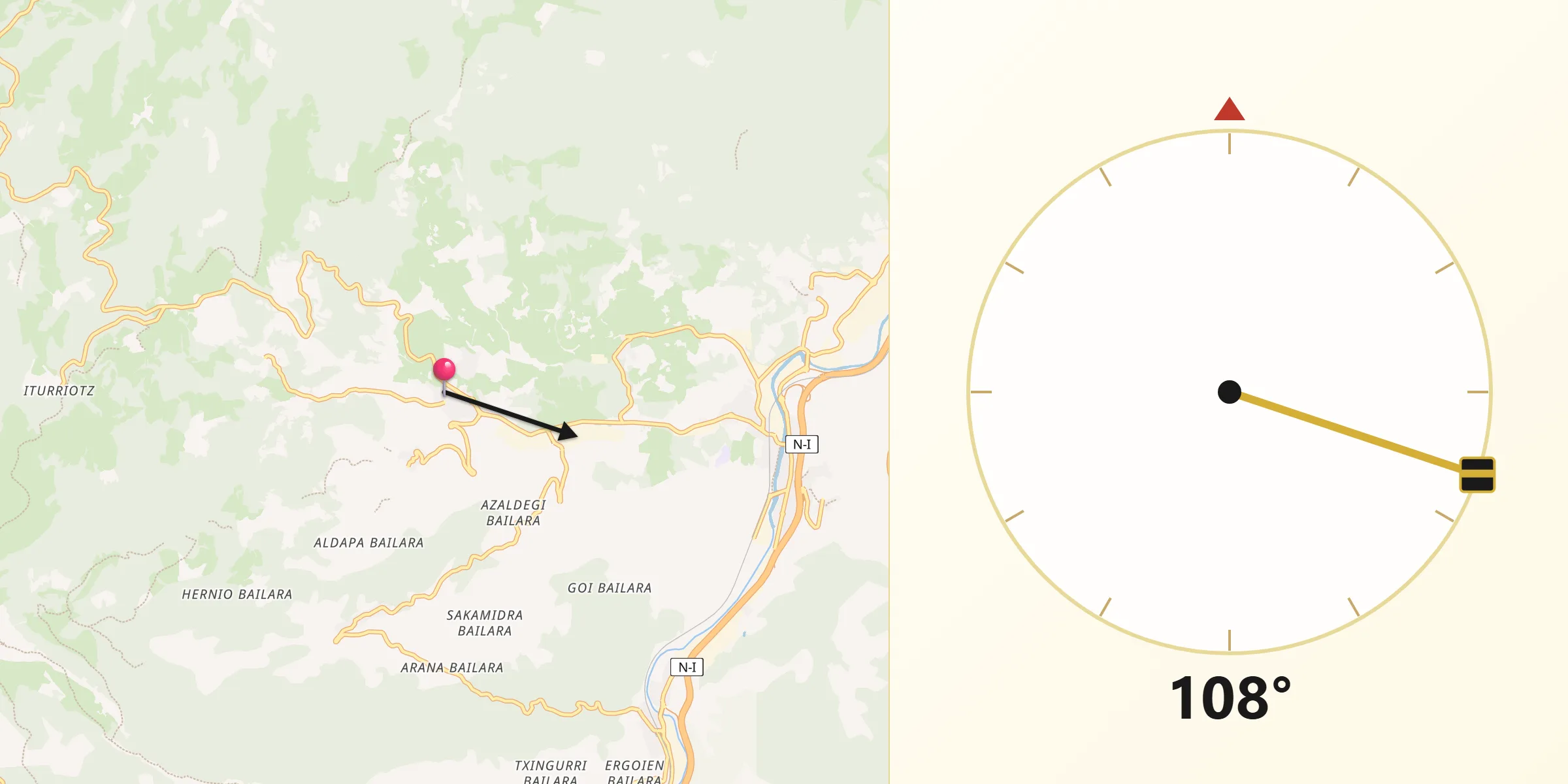 Dirección de la Qibla desde Asteasu