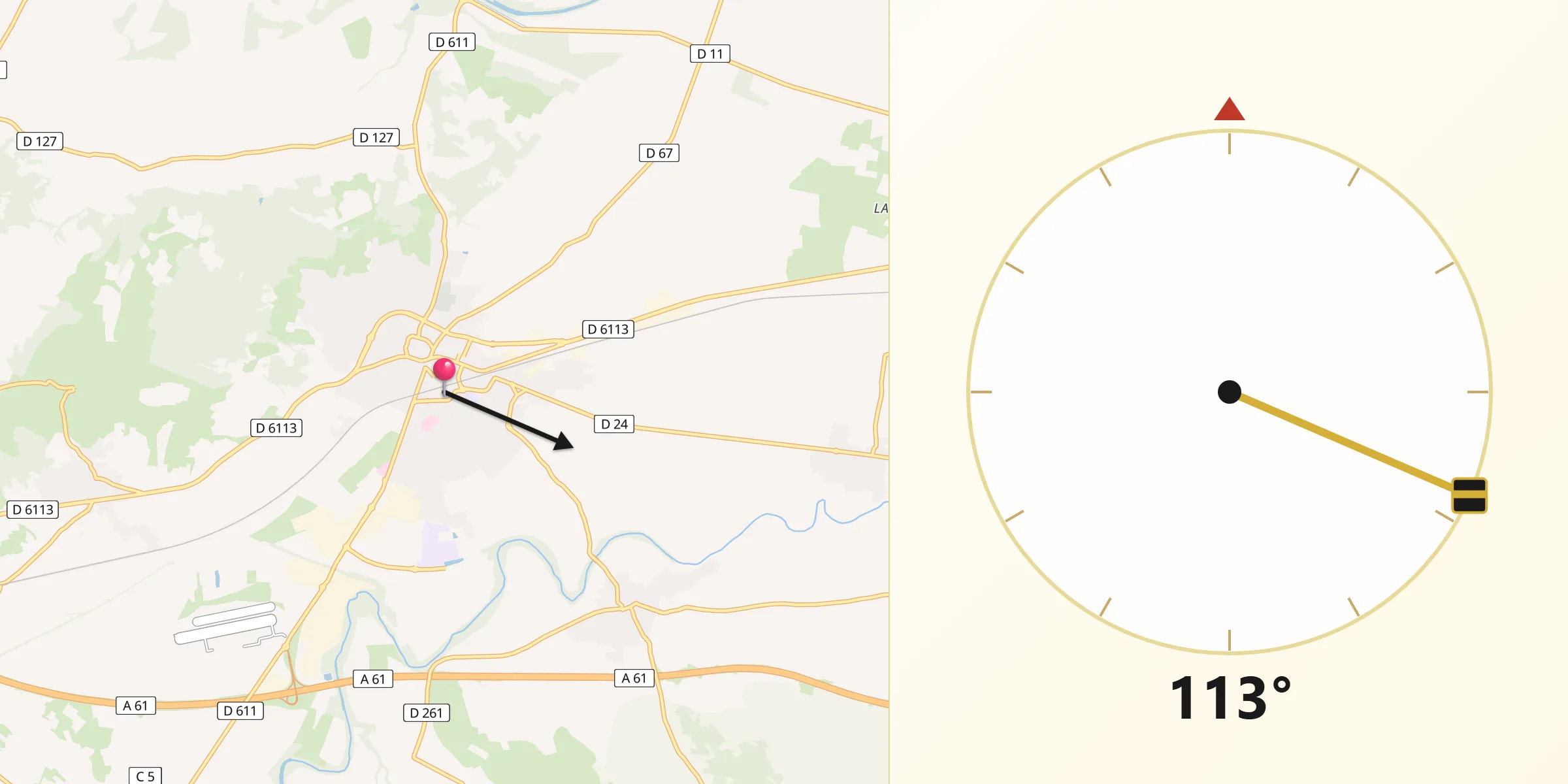 Direction vers la Qibla depuis Lézignan-Corbières