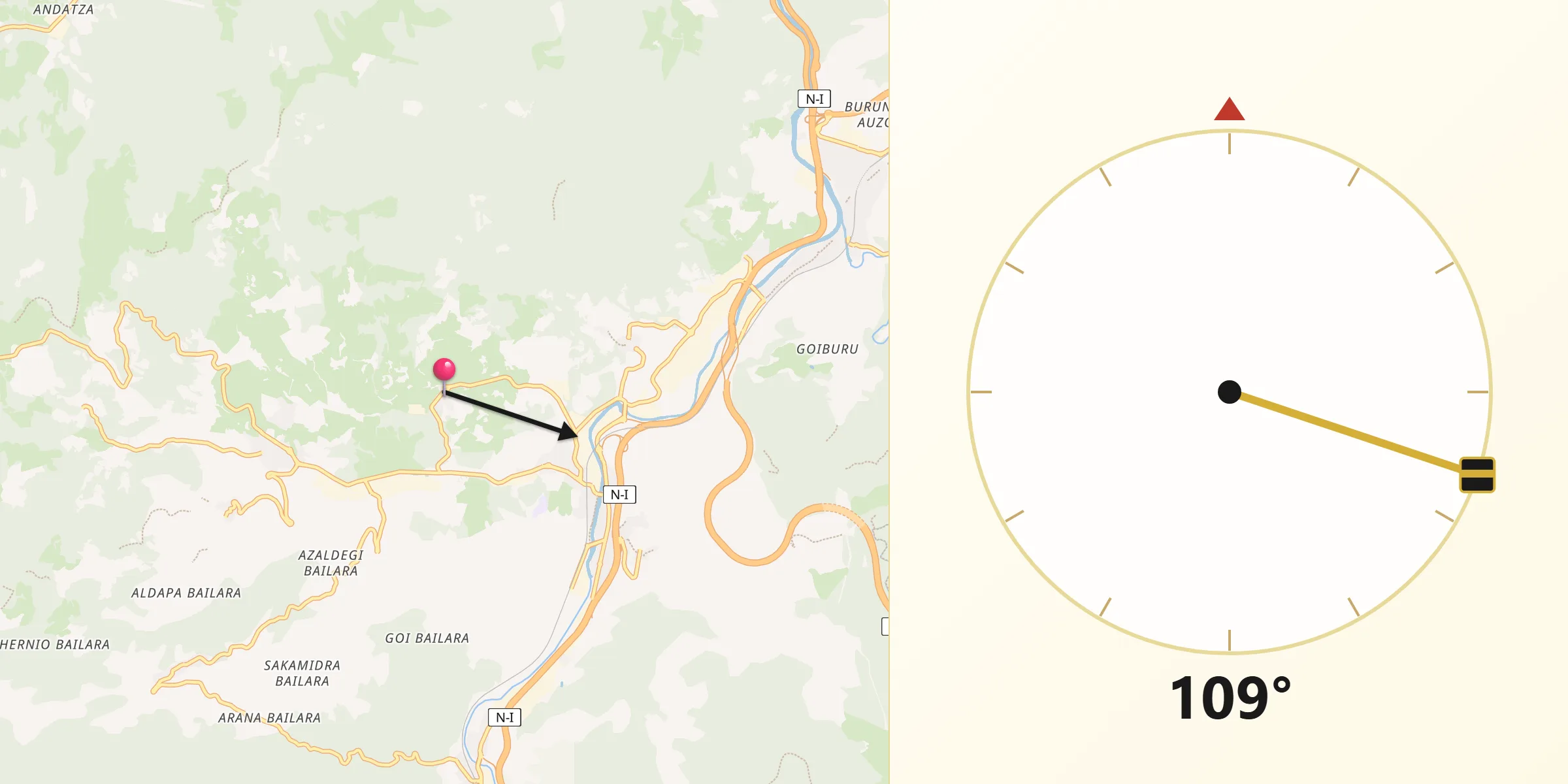 Dirección de la Qibla desde Zizurkil