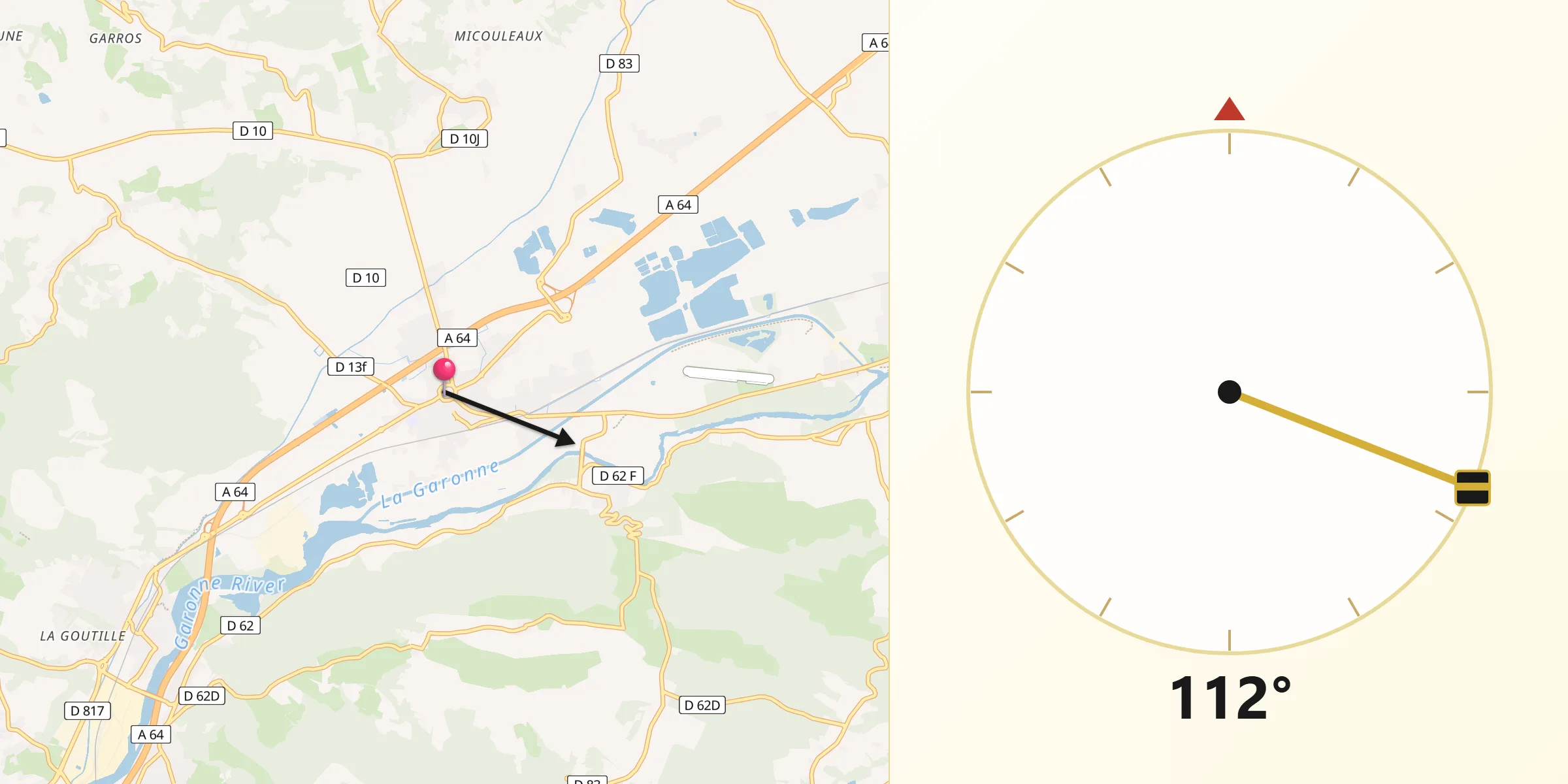 Direction vers la Qibla depuis Martres-Tolosane