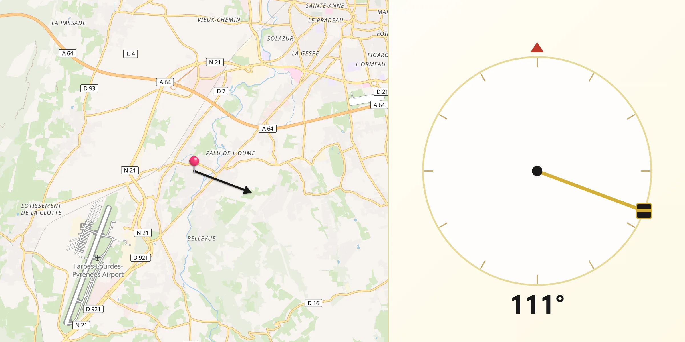 Direction vers la Qibla depuis Juillan