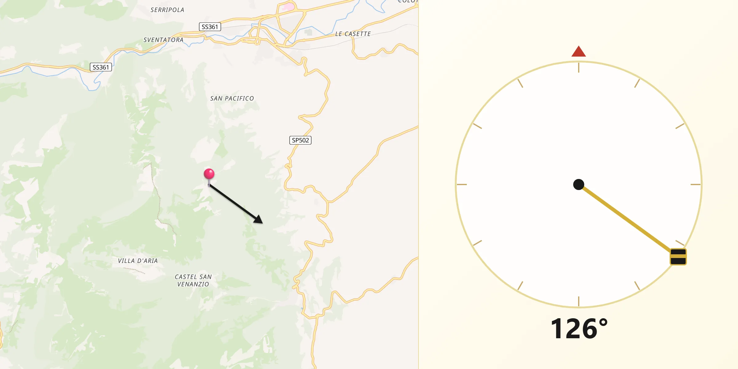 Direzione della Qibla da Provincia di Macerata