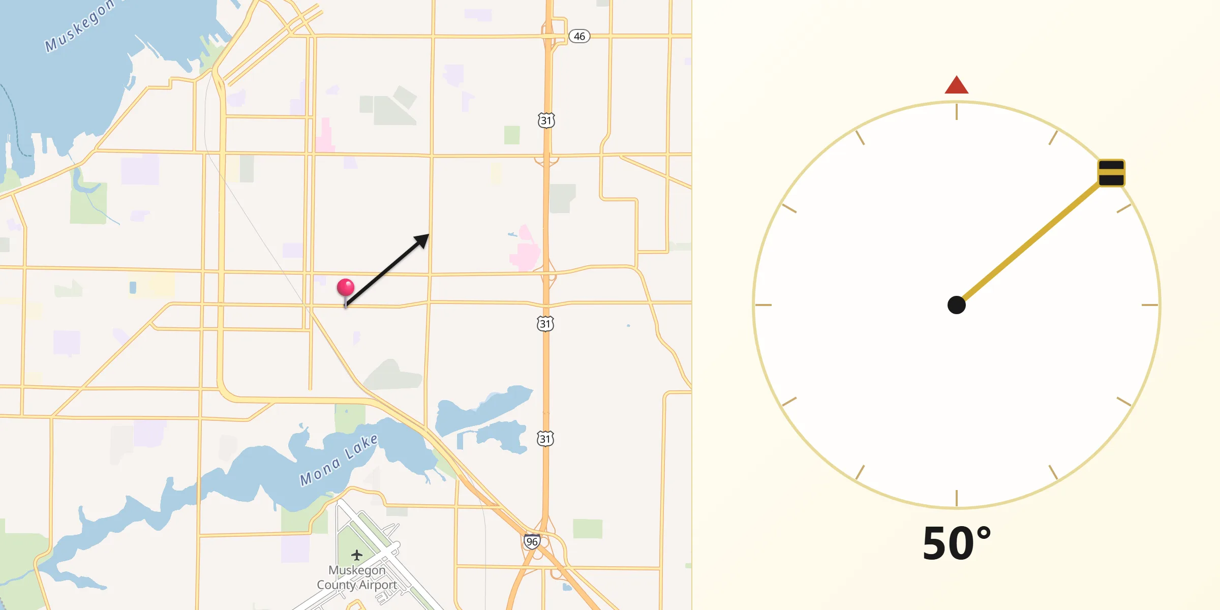 Qibla Direction from Muskegon Heights
