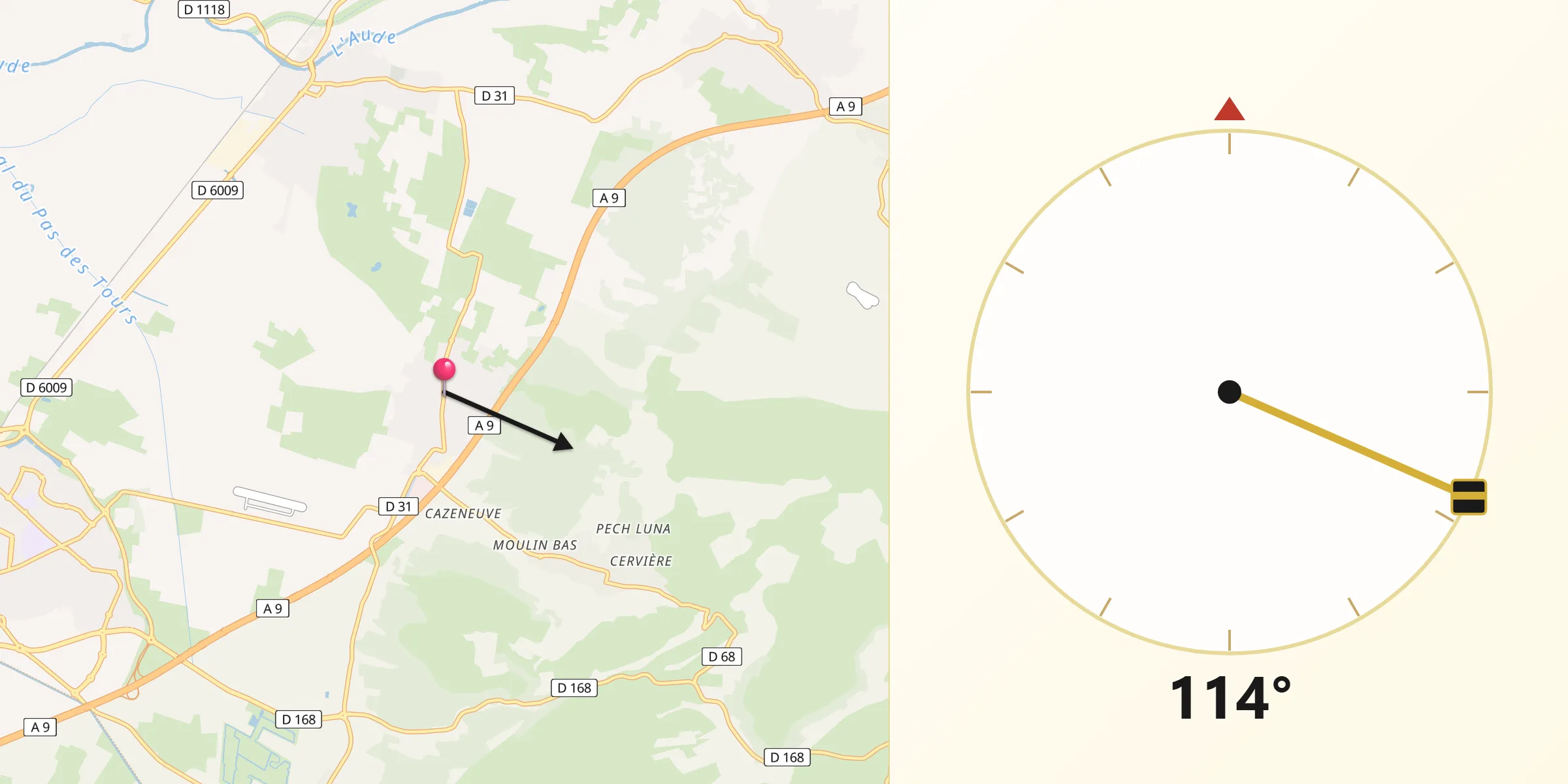 Direction vers la Qibla depuis Vinassan