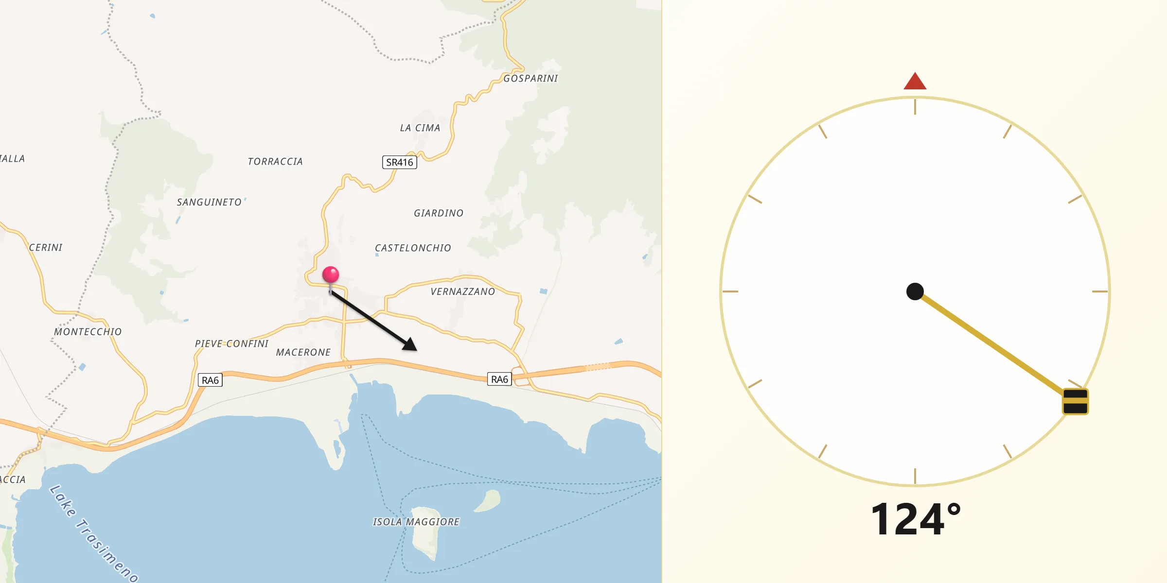 Direzione della Qibla da Tuoro sul Trasimeno