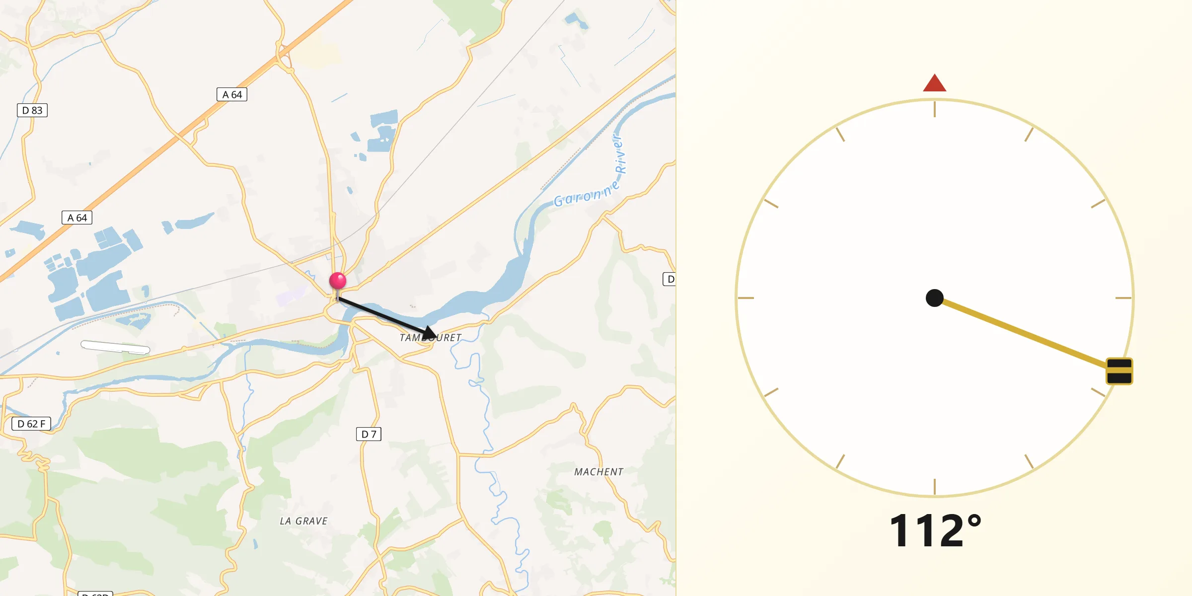 Direction vers la Qibla depuis Cazères