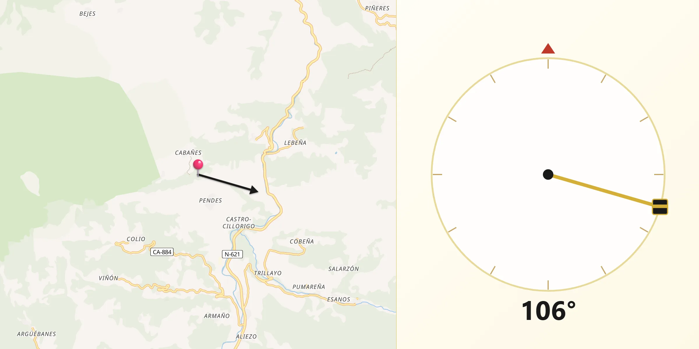 Dirección de la Qibla desde Cillorigo de Liébana