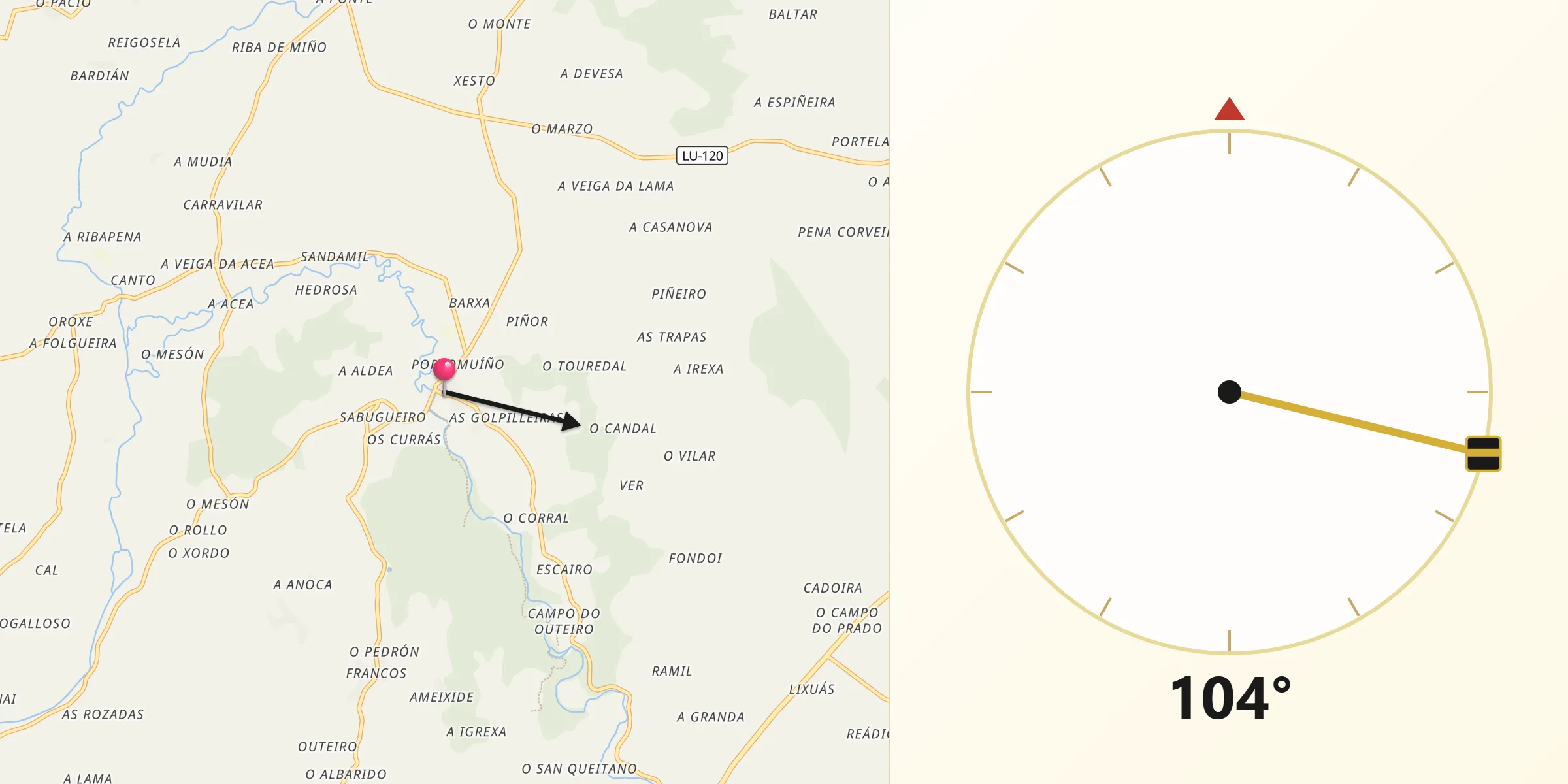 Dirección de la Qibla desde Castro de Rei