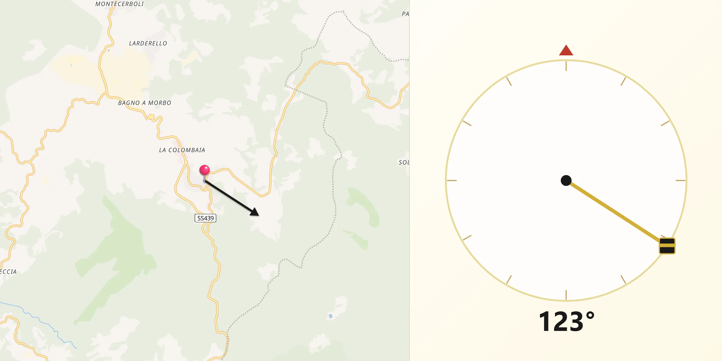 Direzione della Qibla da Castelnuovo di Val di Cecina