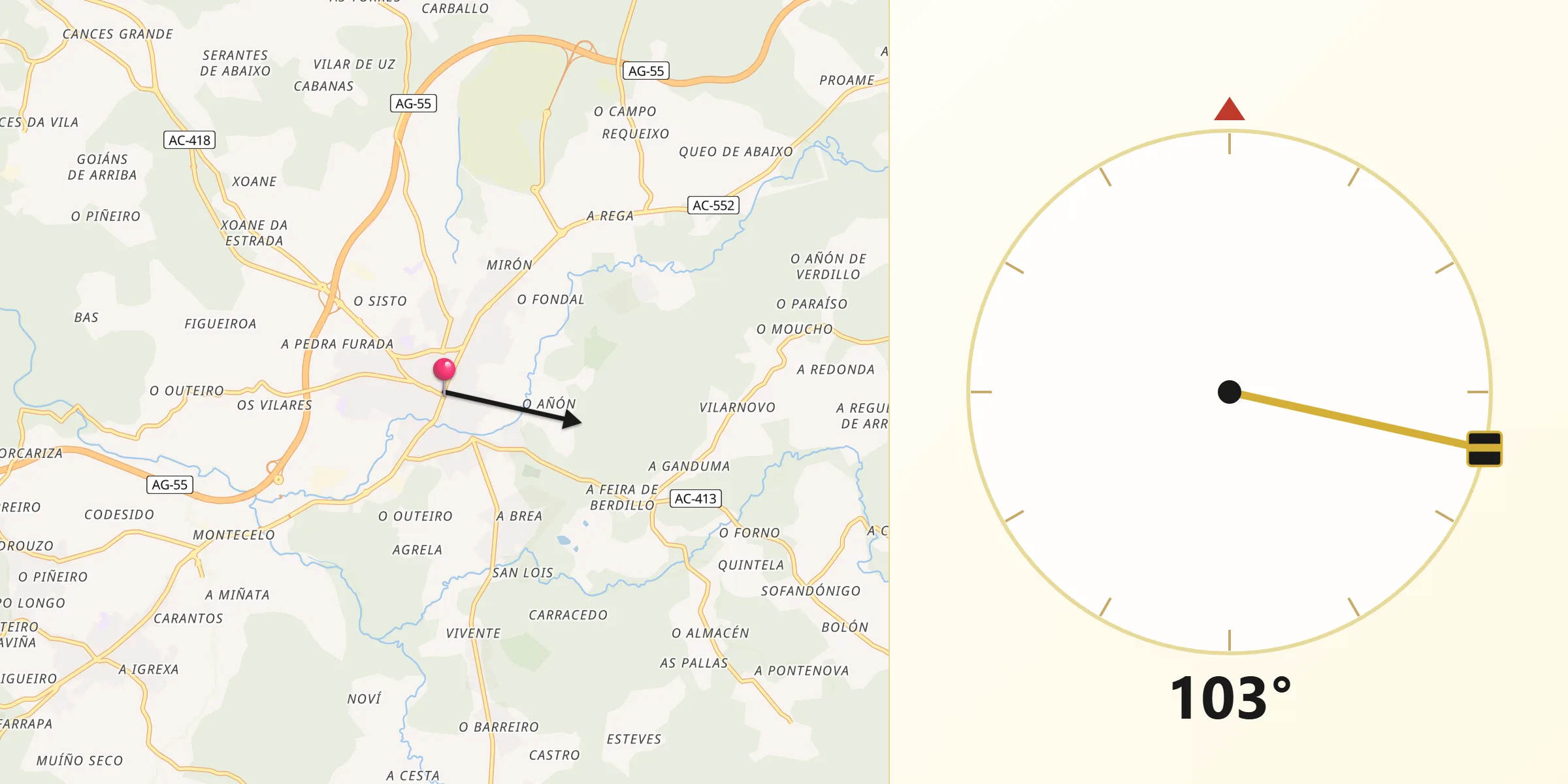 Dirección de la Qibla desde Carballo