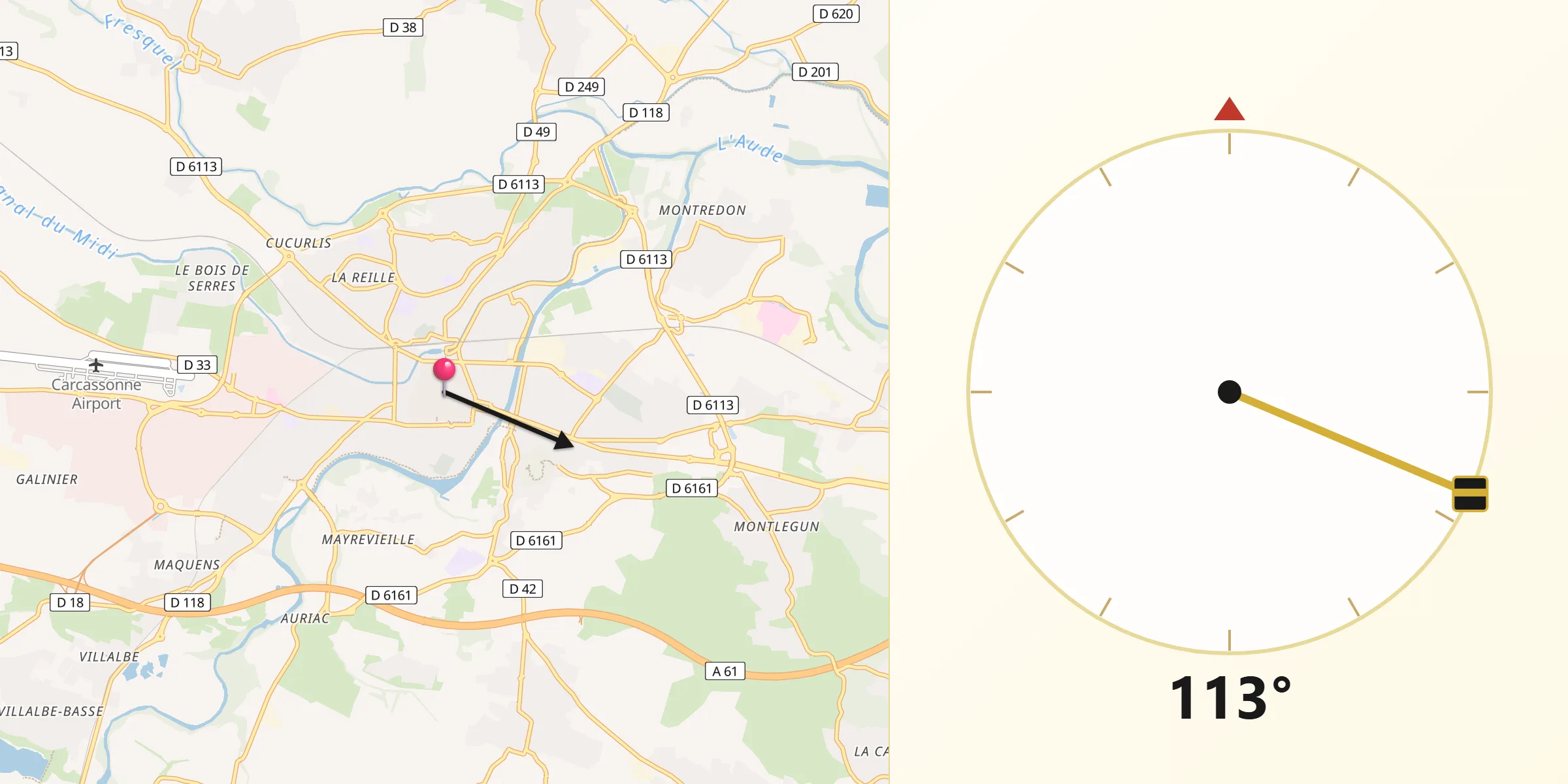 Direction vers la Qibla depuis Carcassonne