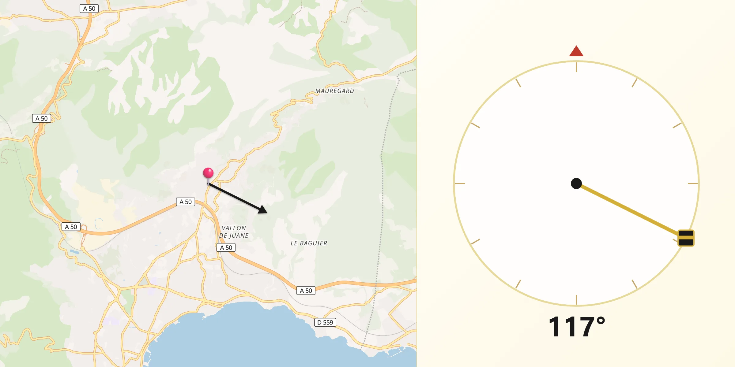Direction vers la Qibla depuis Ceyreste