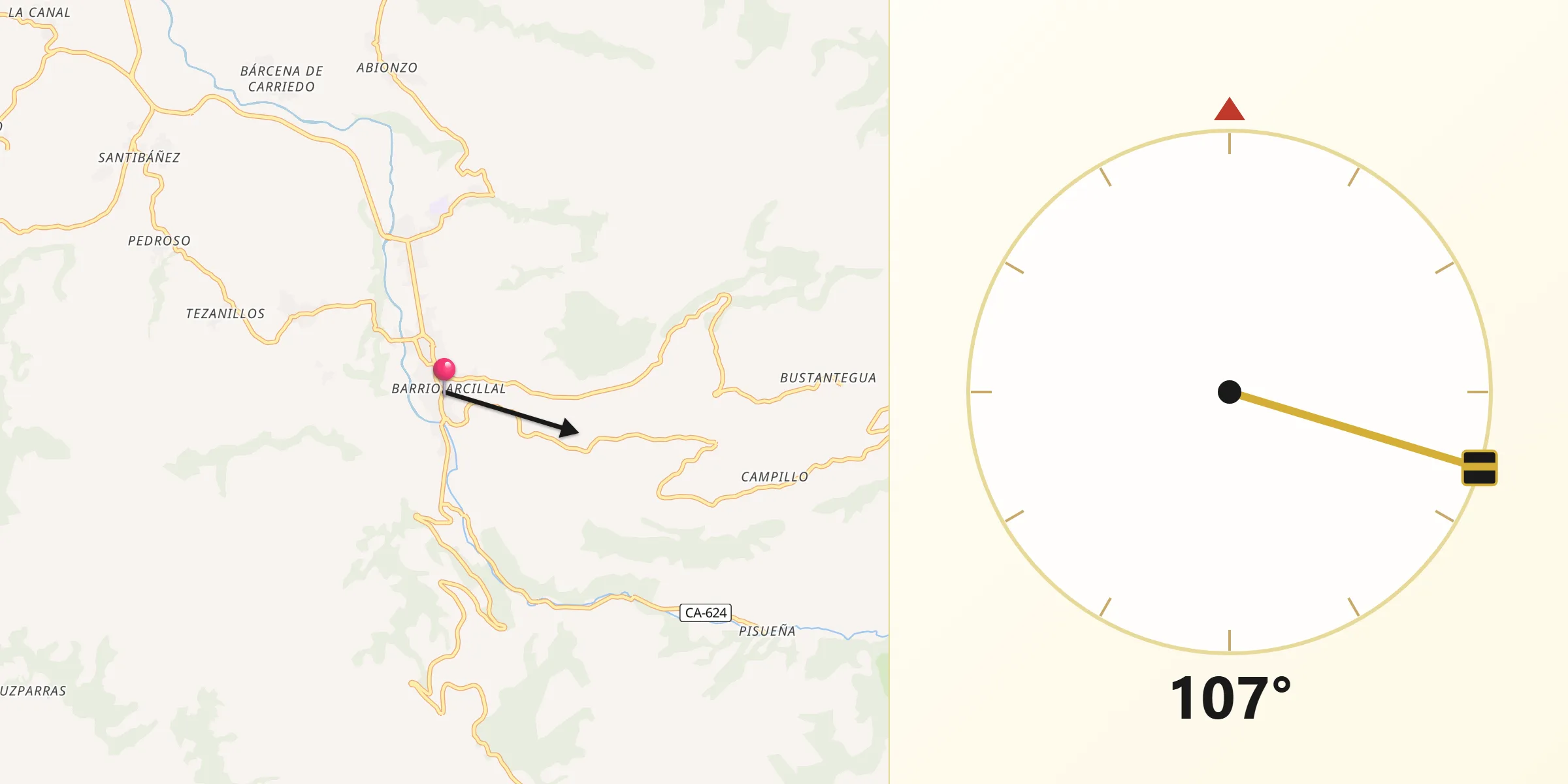 Dirección de la Qibla desde Selaya