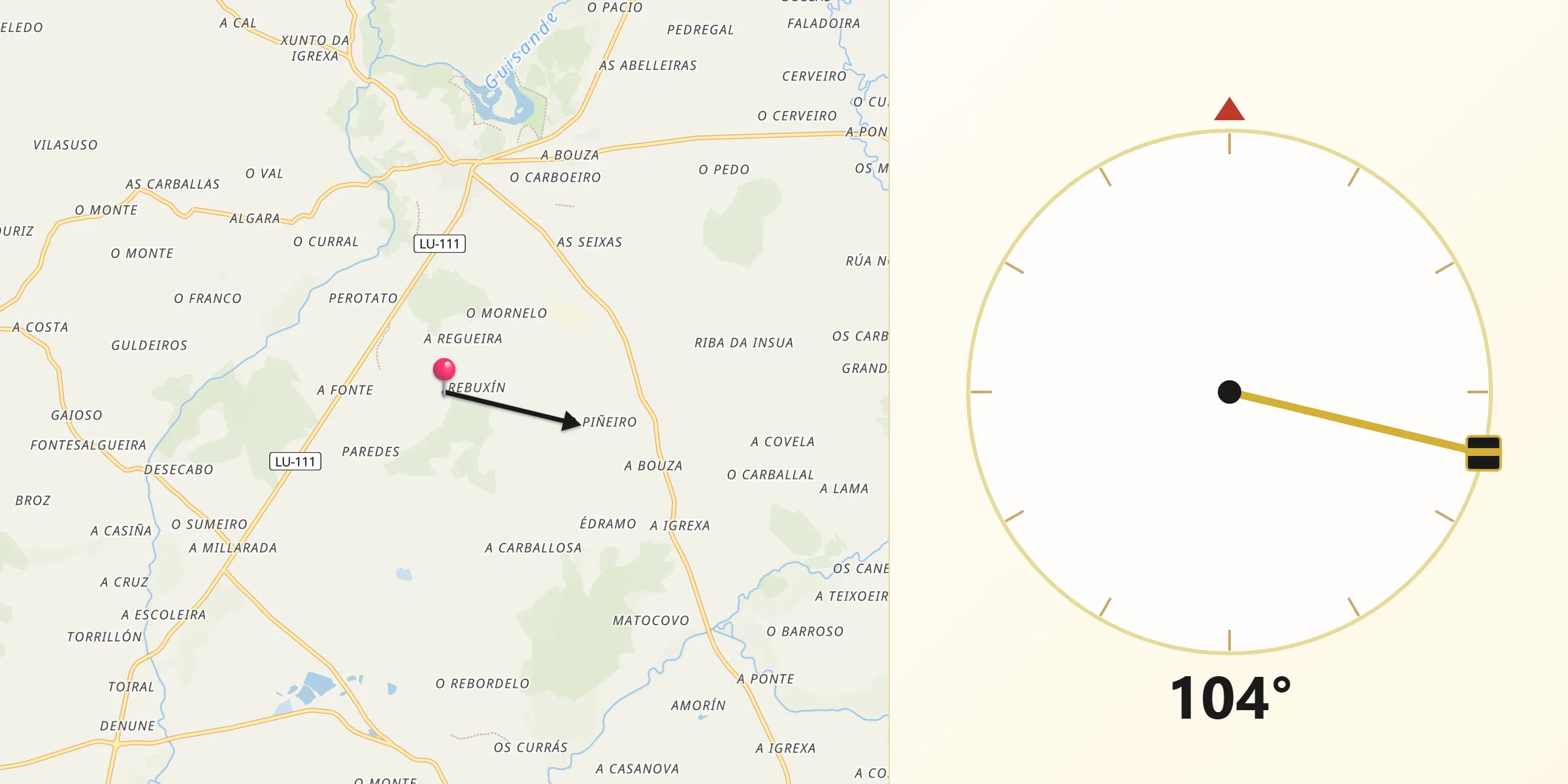 Dirección de la Qibla desde Cospeito