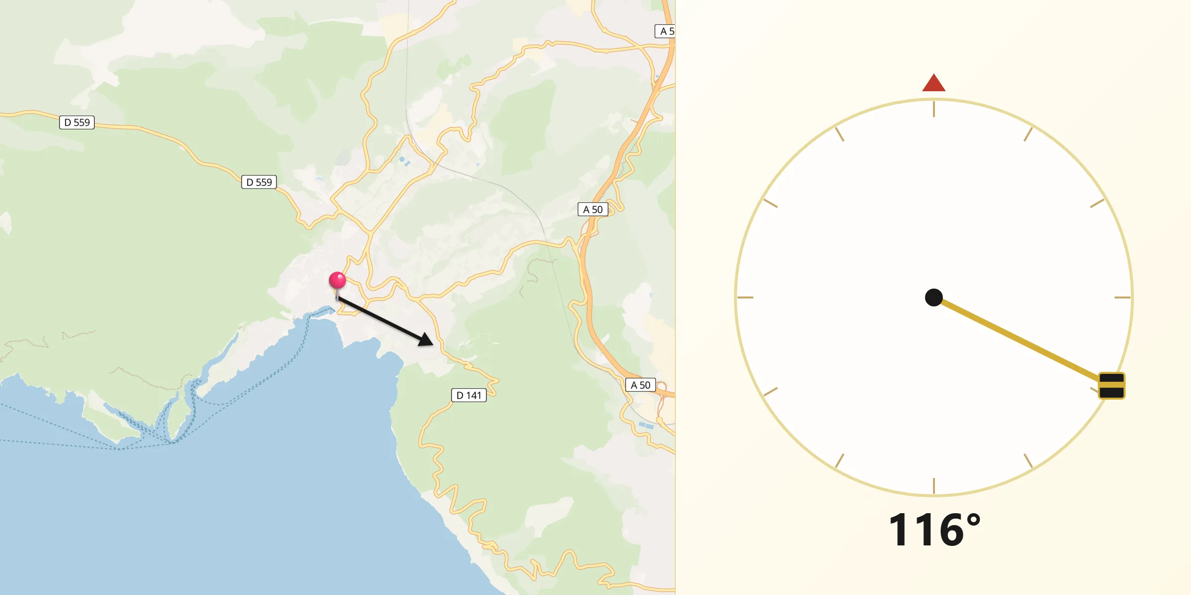 Direction vers la Qibla depuis Cassis