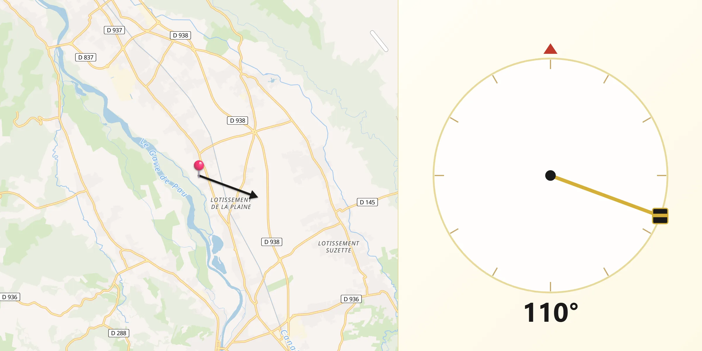 Direction vers la Qibla depuis Boeil-Bezing