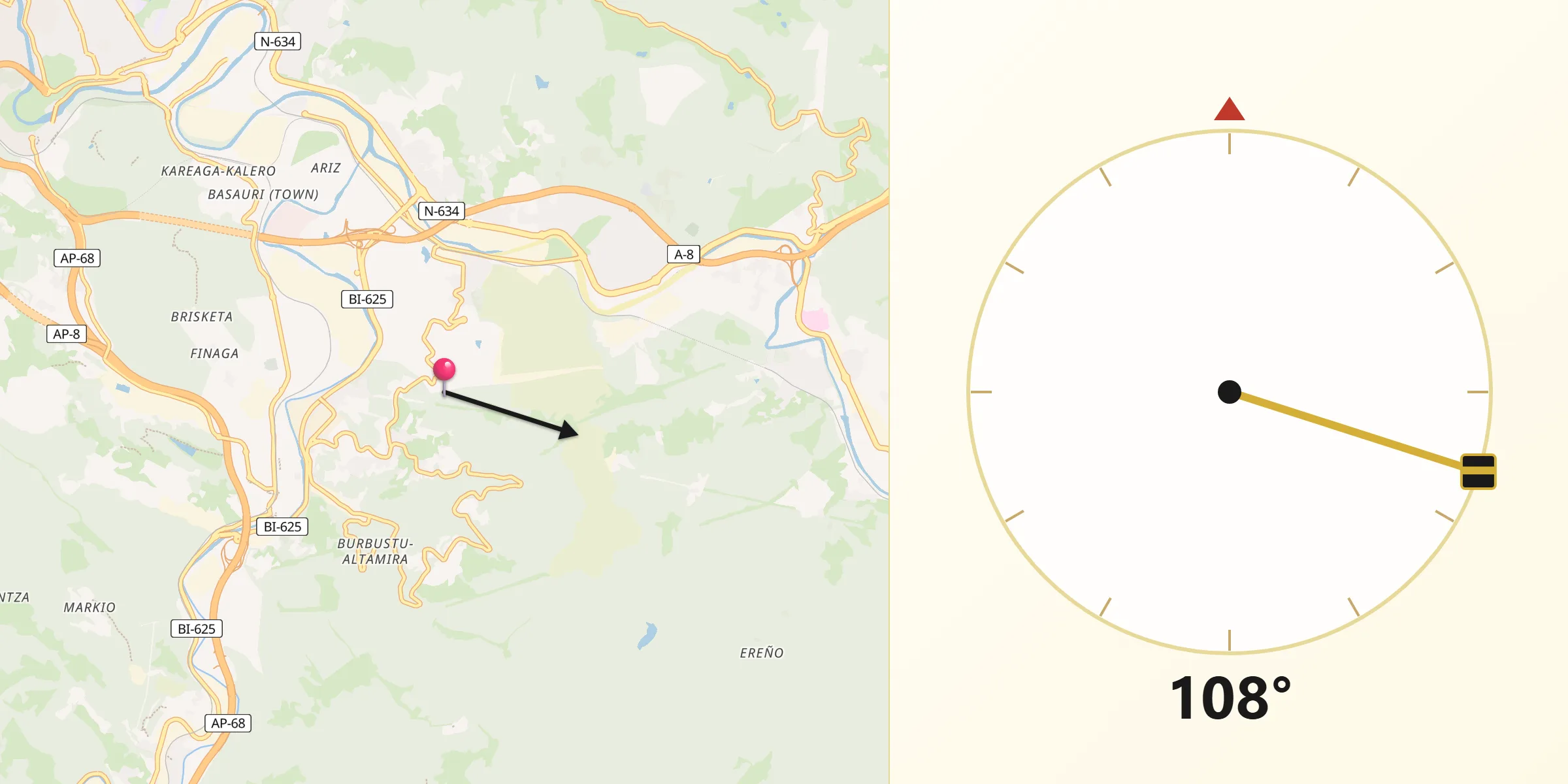 Dirección de la Qibla desde Zaratamo