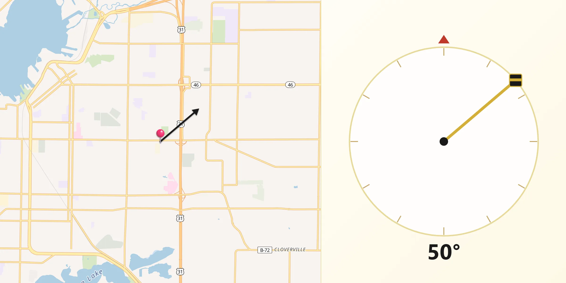 Qibla Direction from Muskegon County