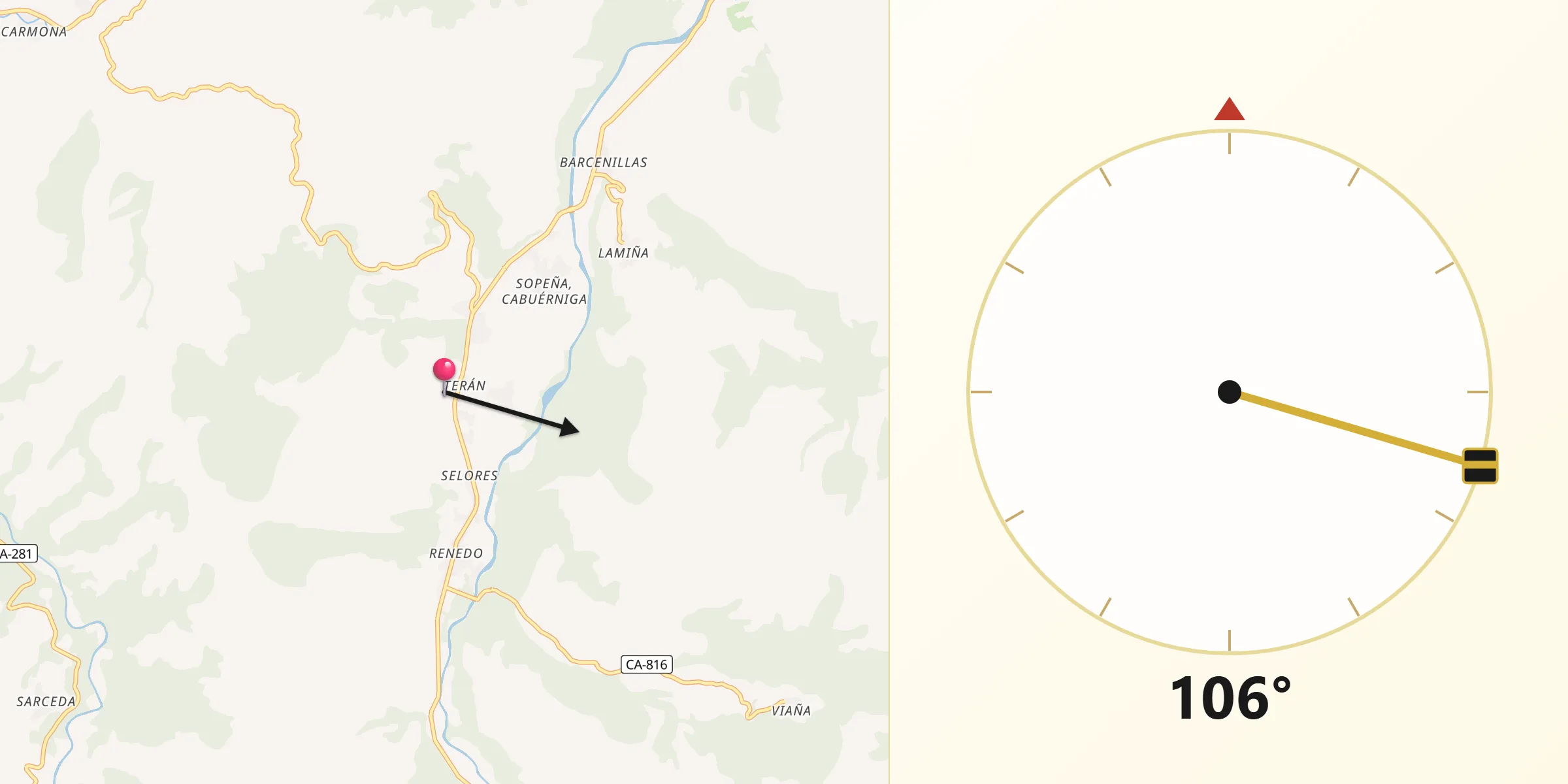 Dirección de la Qibla desde Cabuérniga