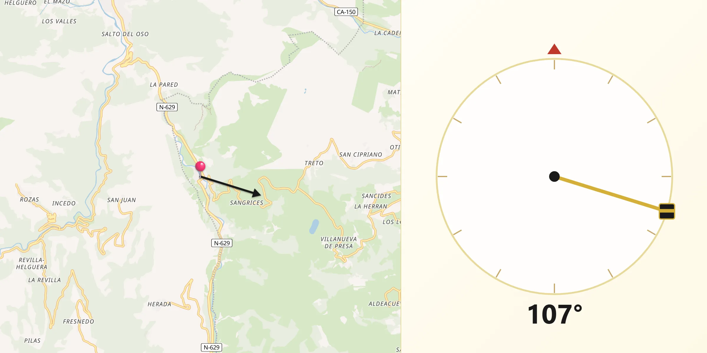 Dirección de la Qibla desde Lanestosa