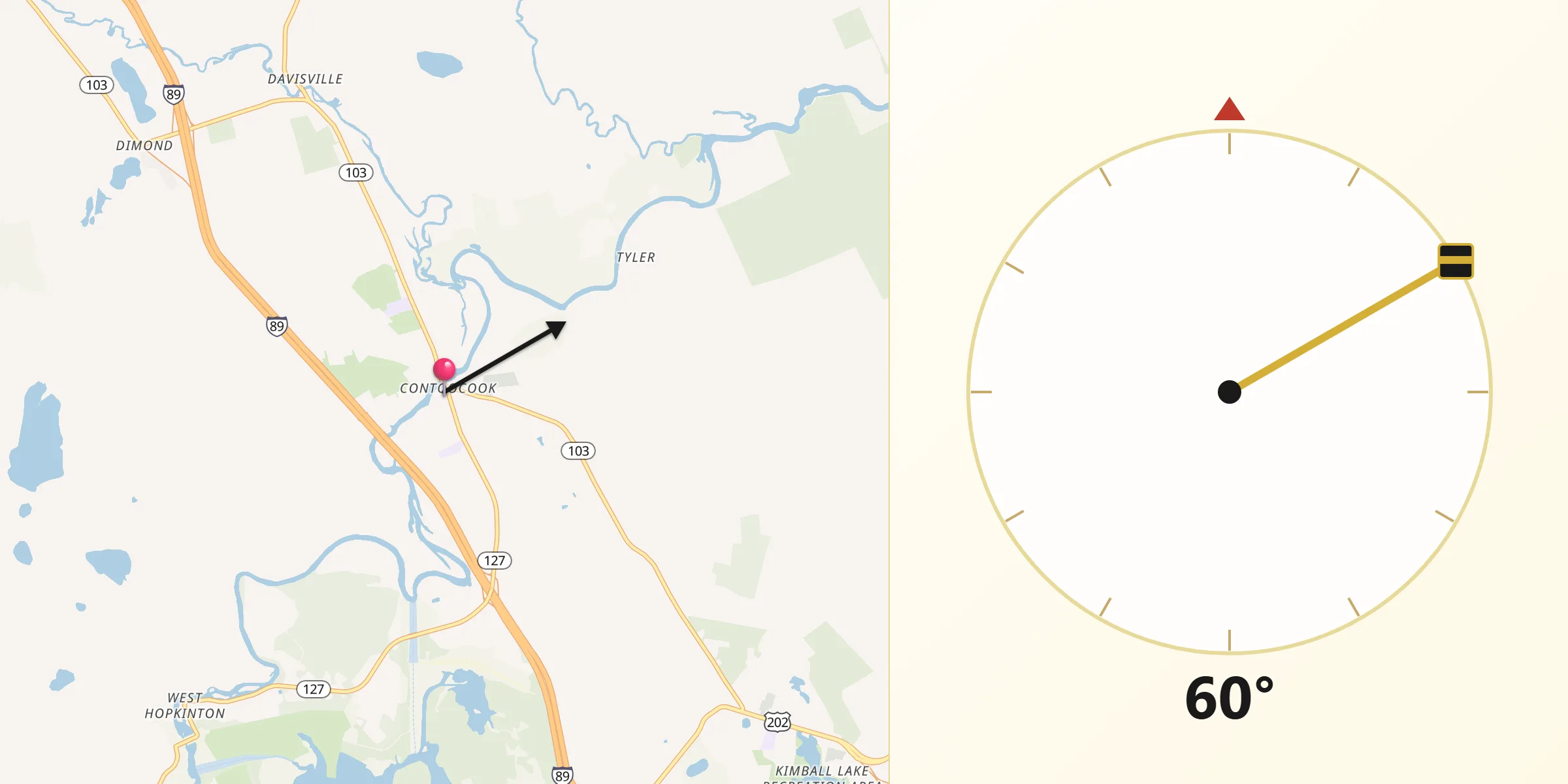Qibla Direction from Contoocook