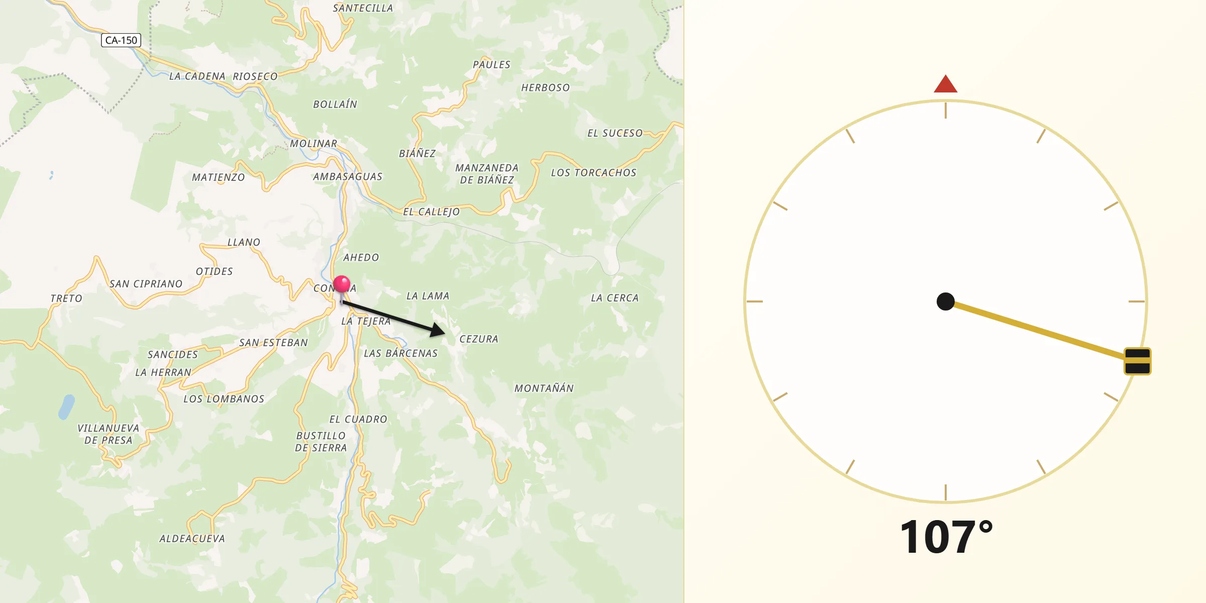 Dirección de la Qibla desde Karrantza Harana/Valle de Carranza