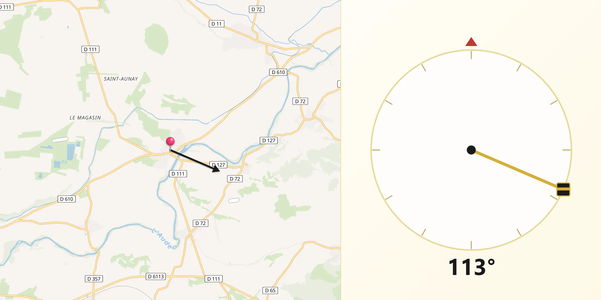 Direction vers la Qibla depuis Puicheric