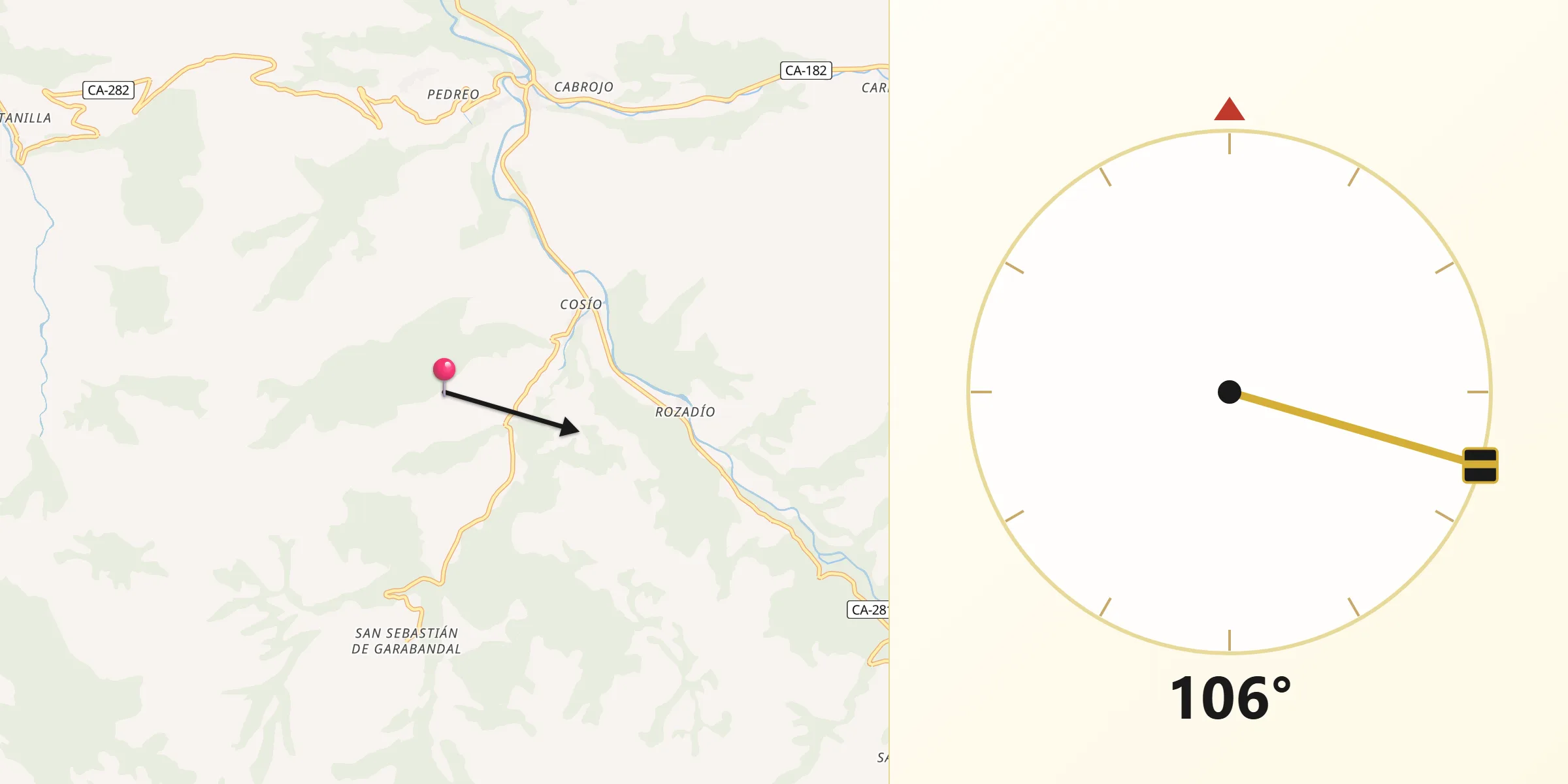 Dirección de la Qibla desde Rionansa