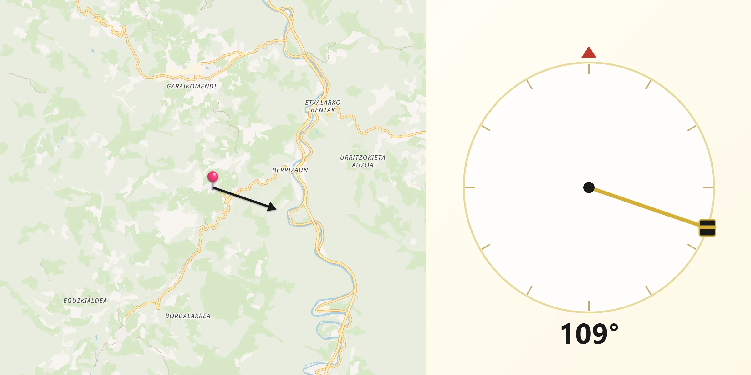 Dirección de la Qibla desde Igantzi