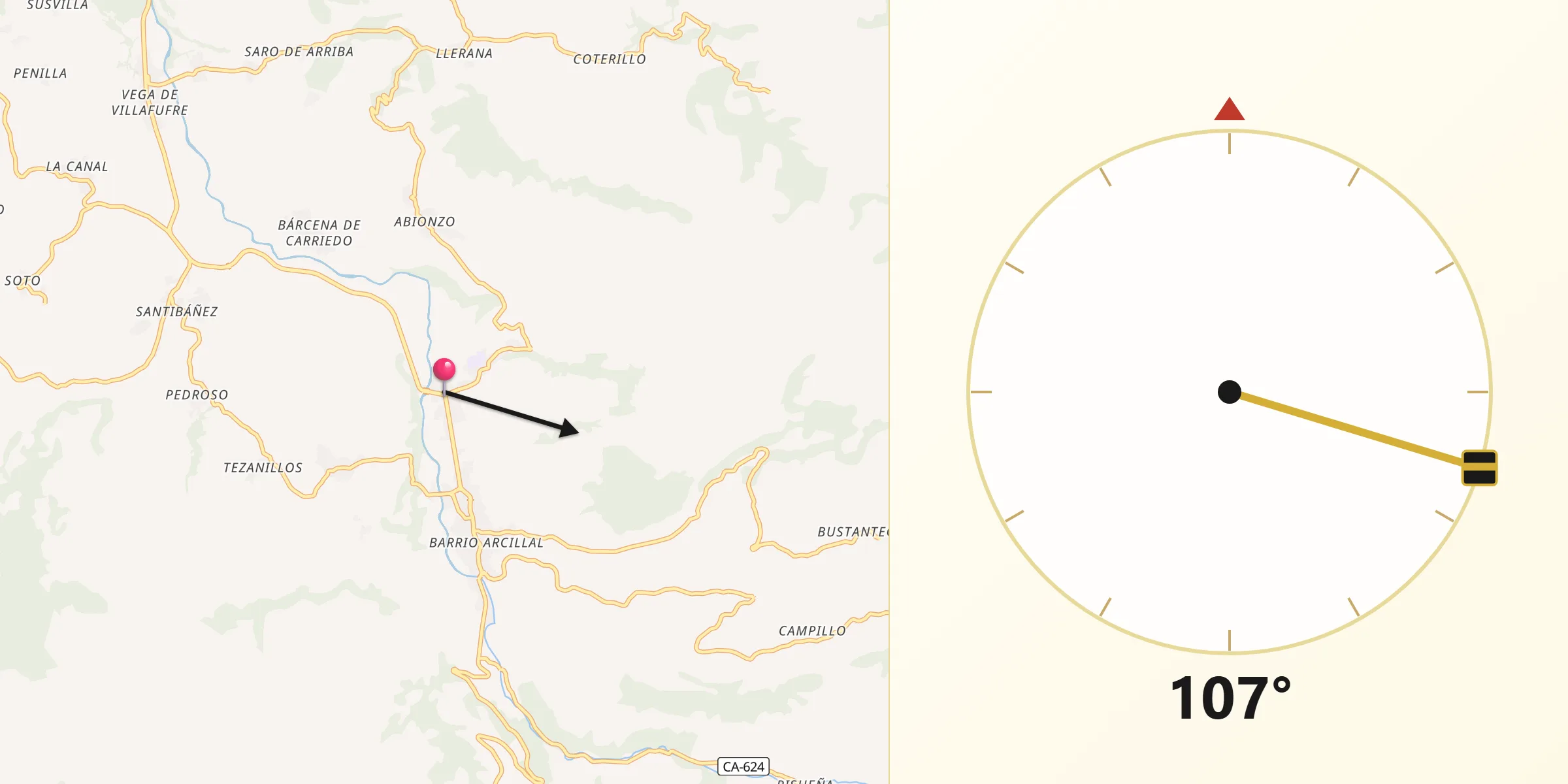 Dirección de la Qibla desde Villacarriedo