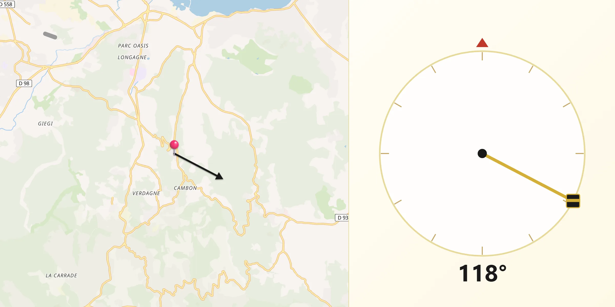 Direction vers la Qibla depuis Gassin