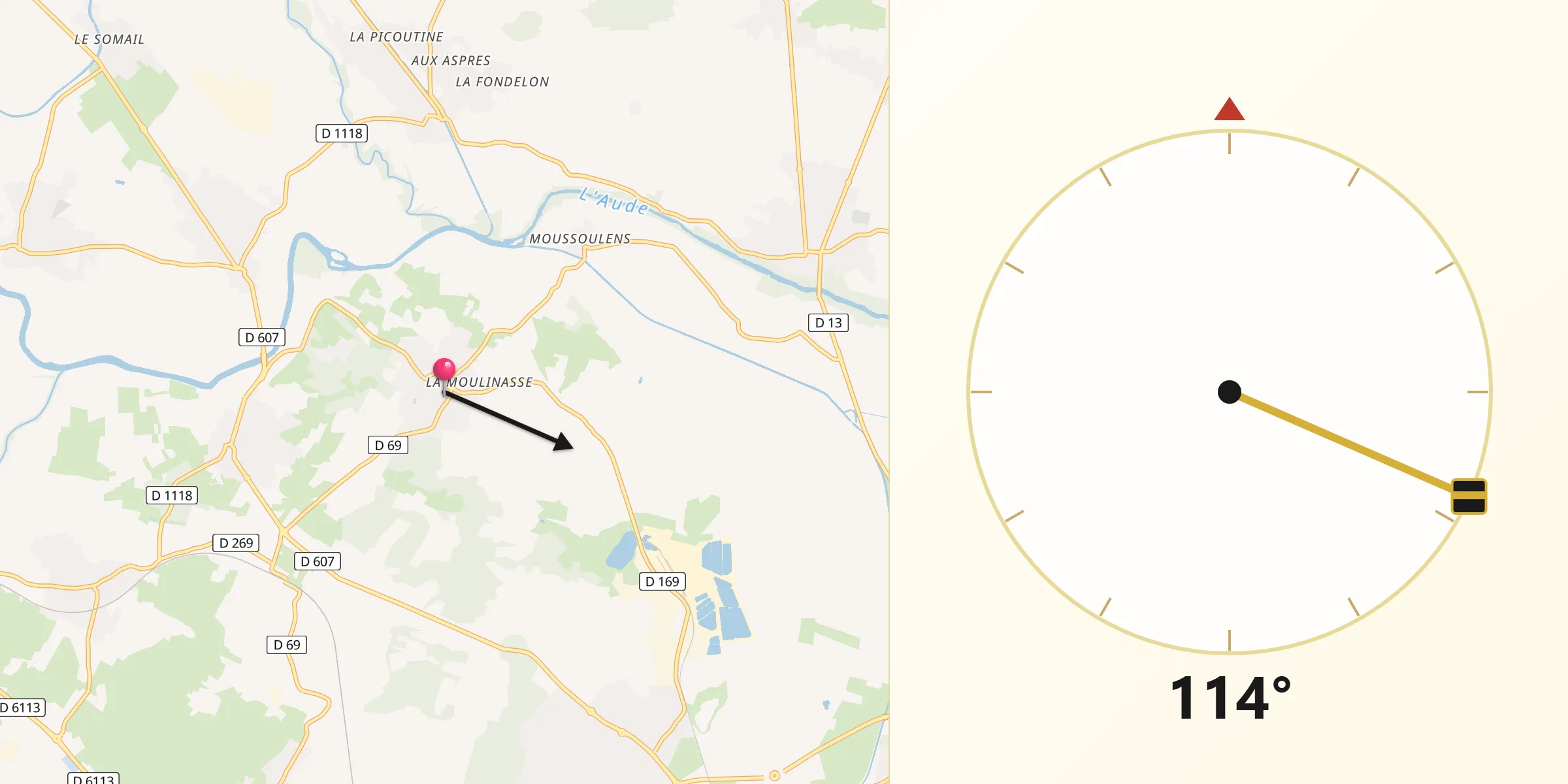 Direction vers la Qibla depuis Moussan