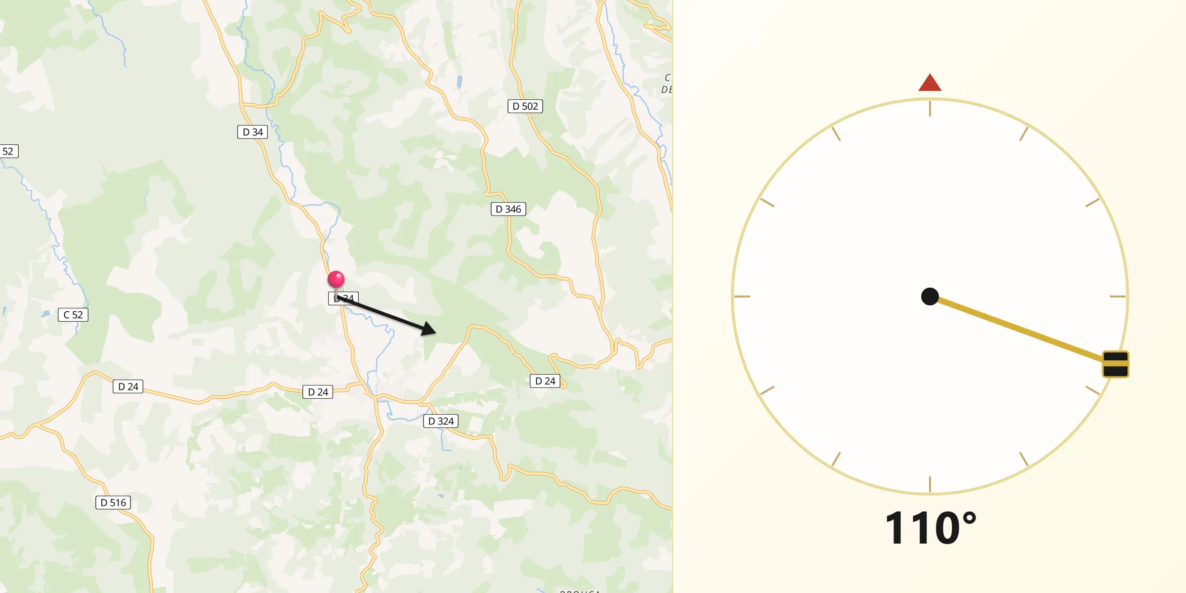 Direction vers la Qibla depuis Lasseube