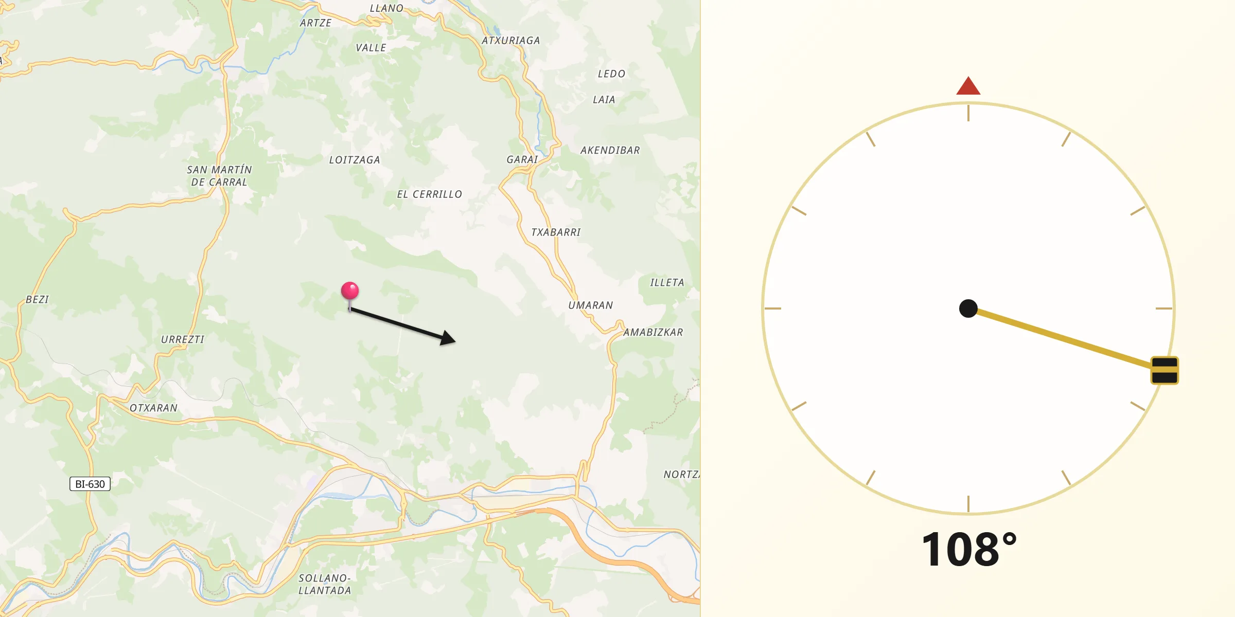 Dirección de la Qibla desde Zalla