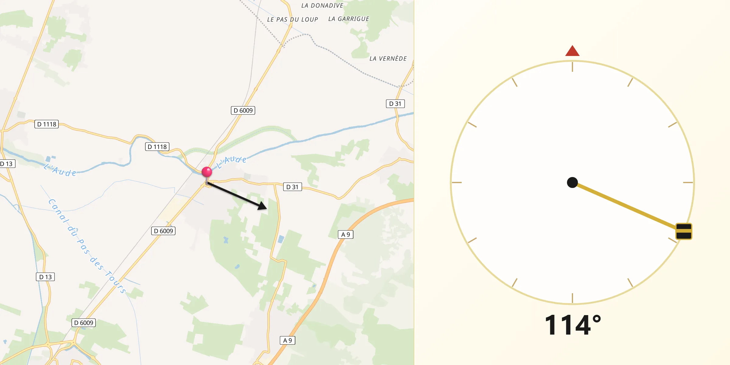Direction vers la Qibla depuis Coursan