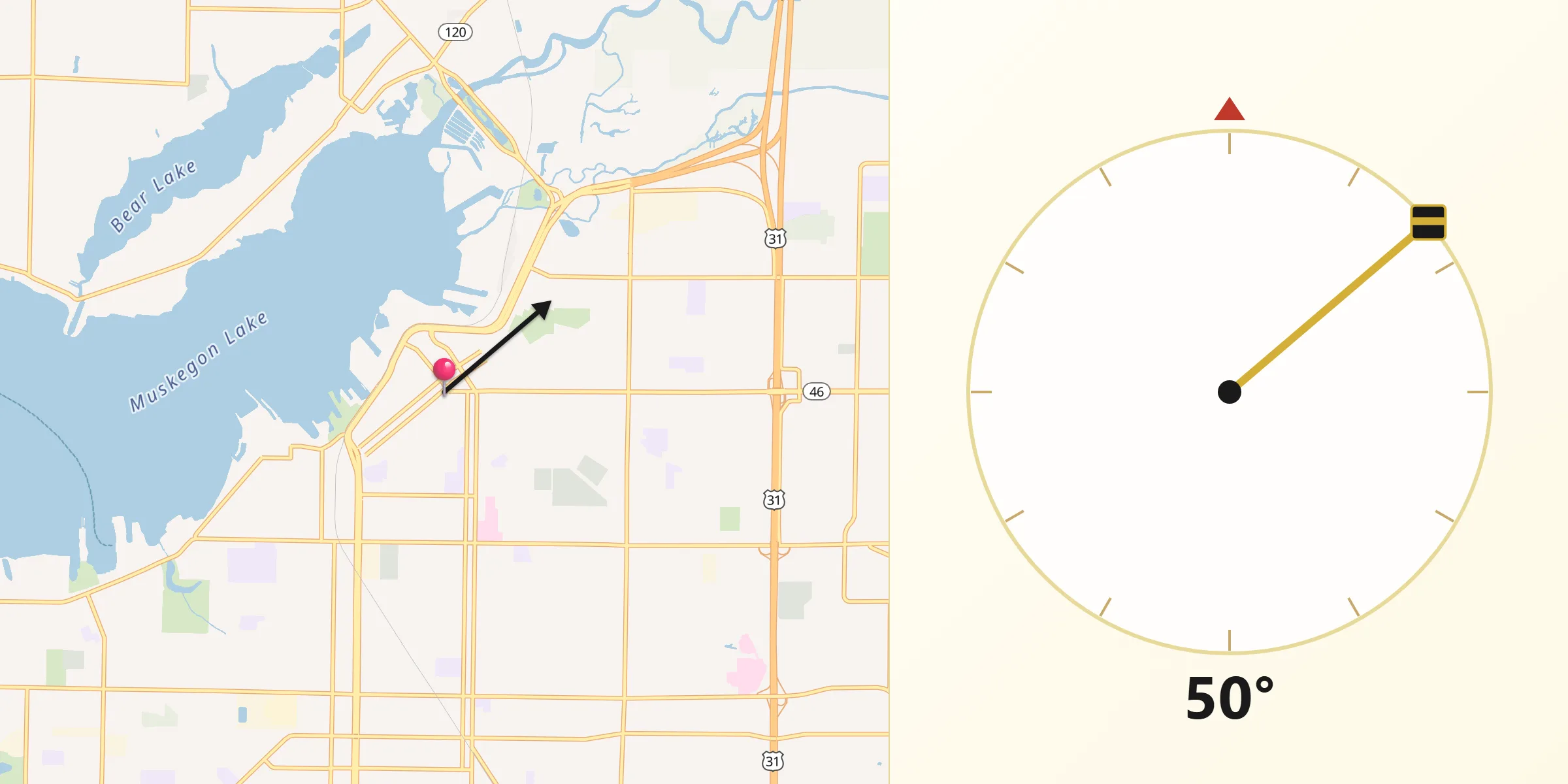 Qibla Direction from Muskegon