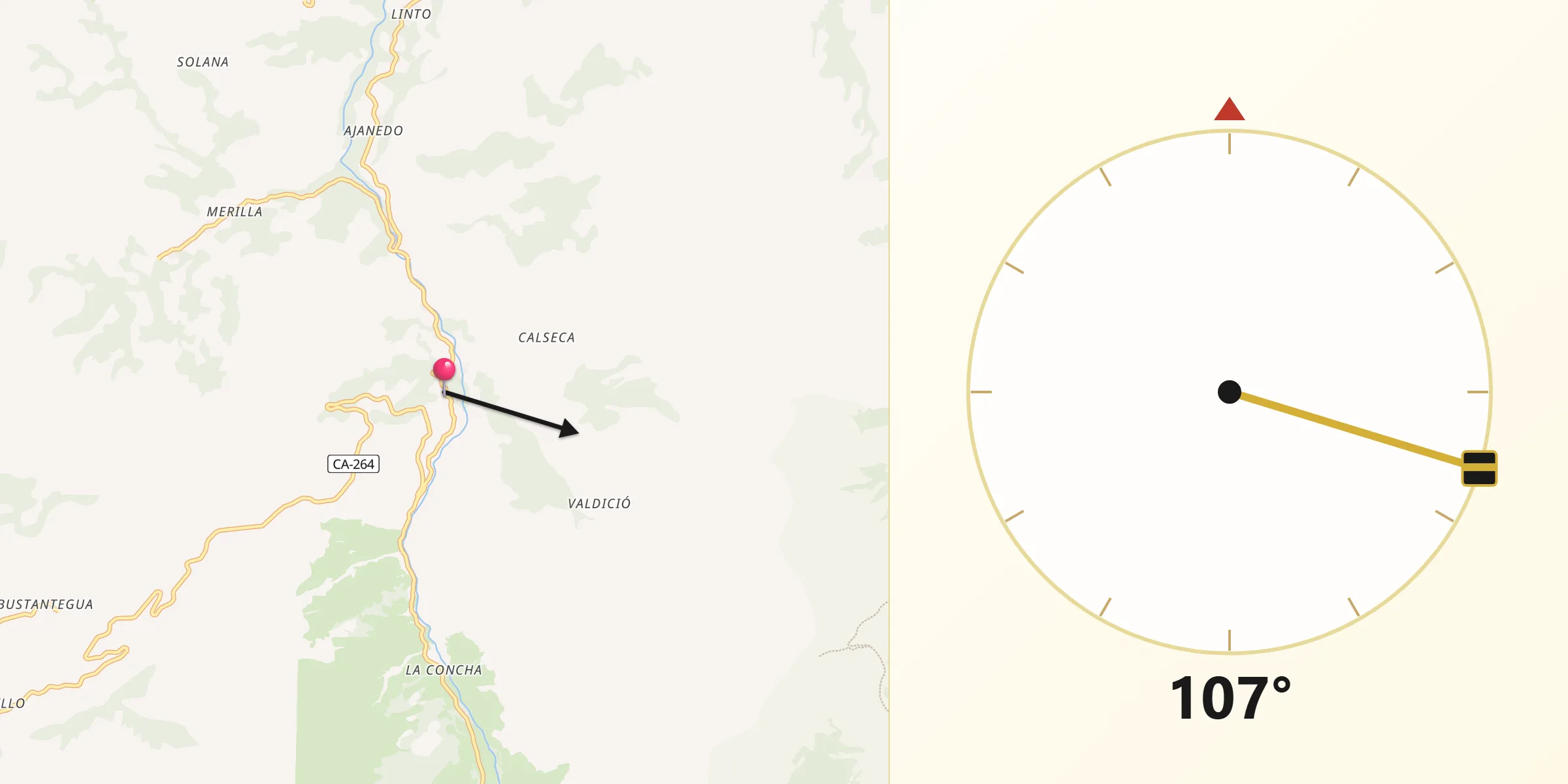 Dirección de la Qibla desde San Roque de Riomiera