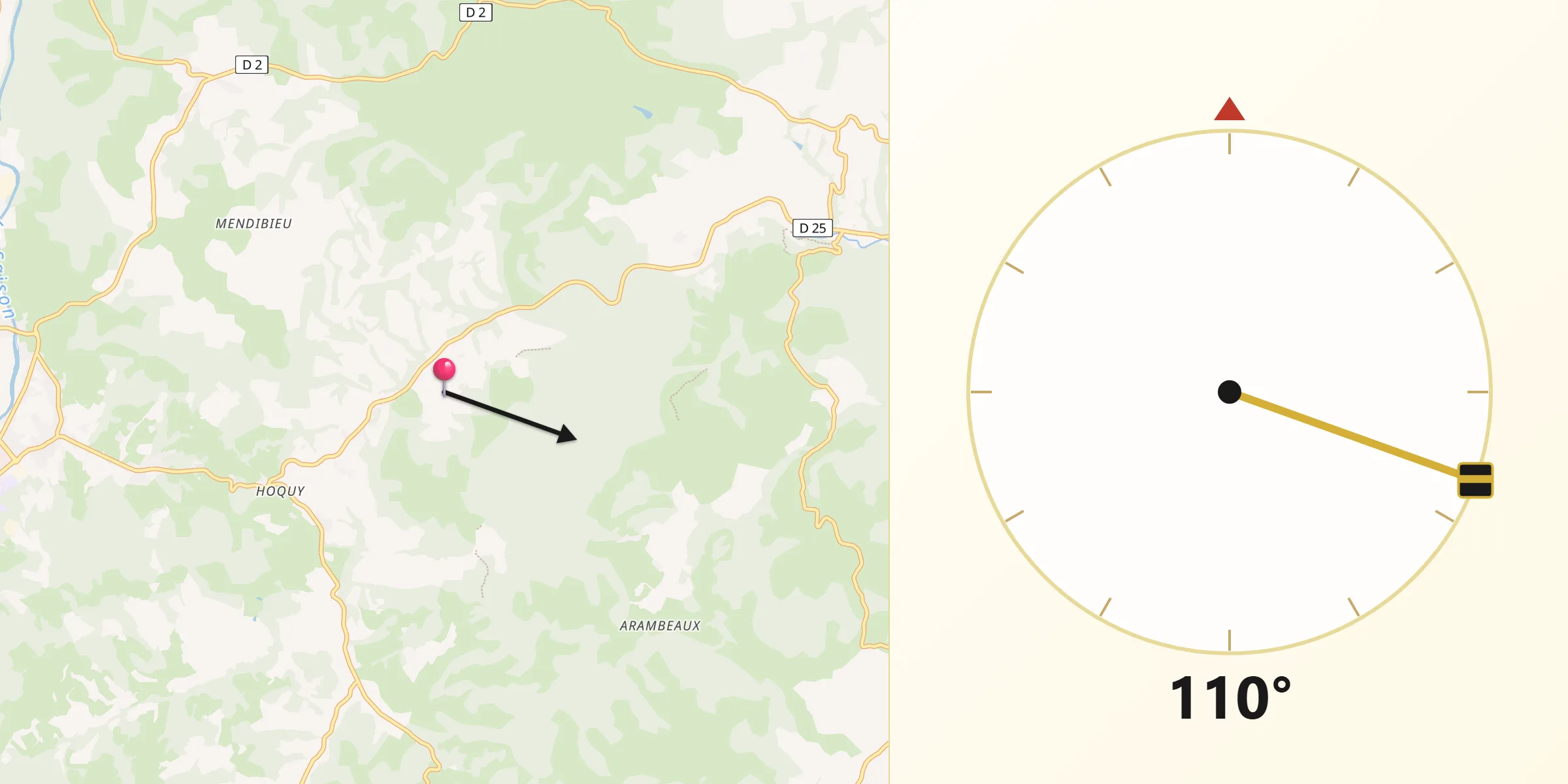 Direction vers la Qibla depuis Département des Pyrénées-Atlantiques