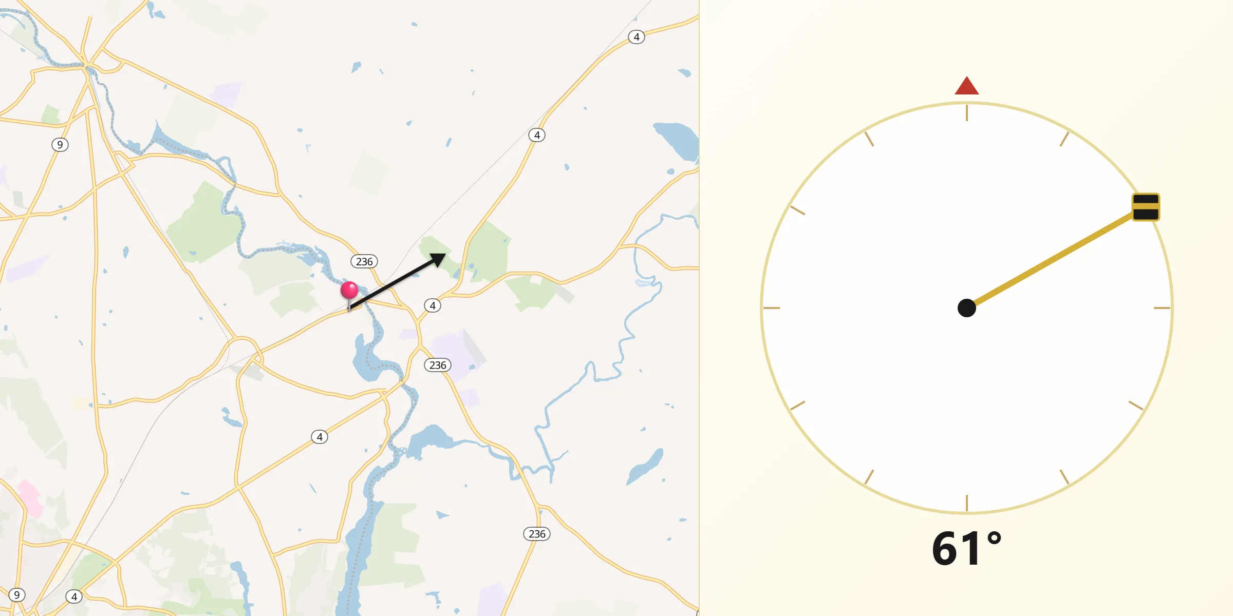Qibla Direction from Rollinsford