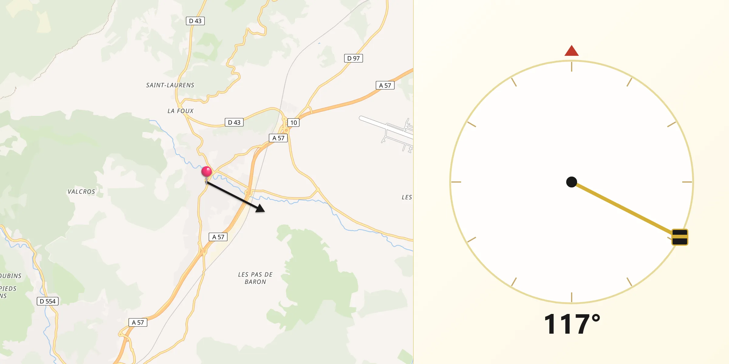 Direction vers la Qibla depuis Cuers