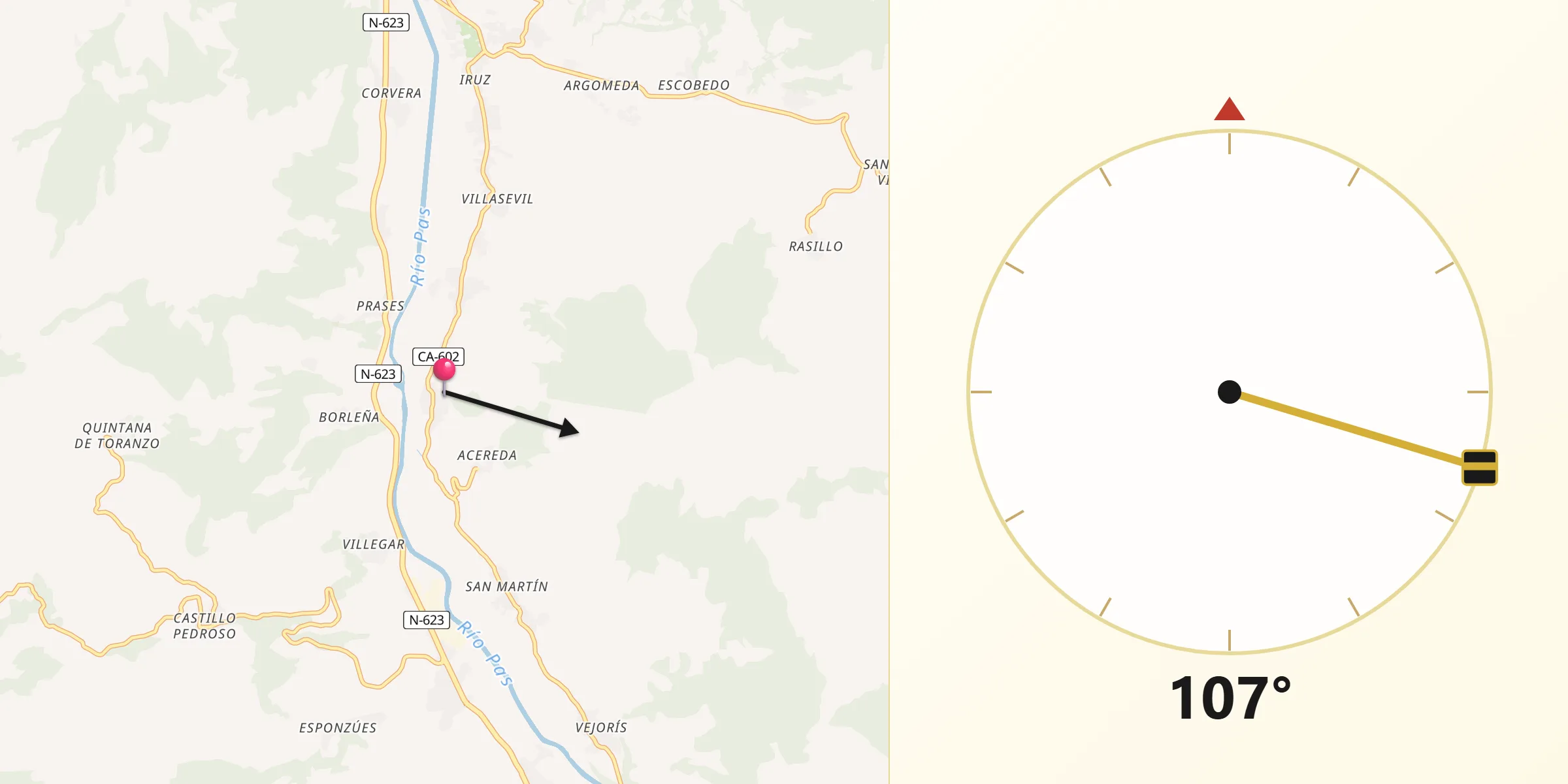 Dirección de la Qibla desde Santiurde de Toranzo