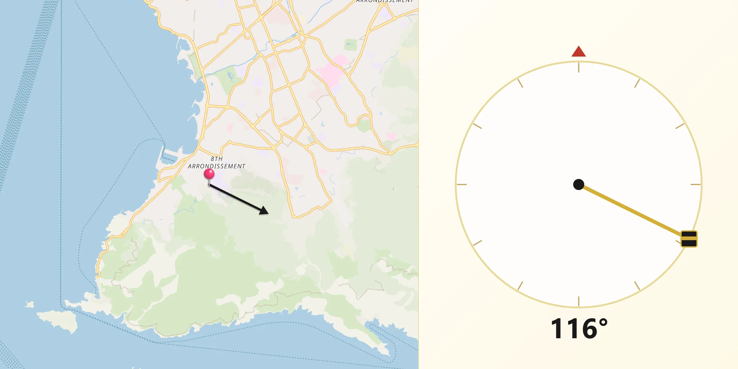 Direction vers la Qibla depuis La Pointe Rouge