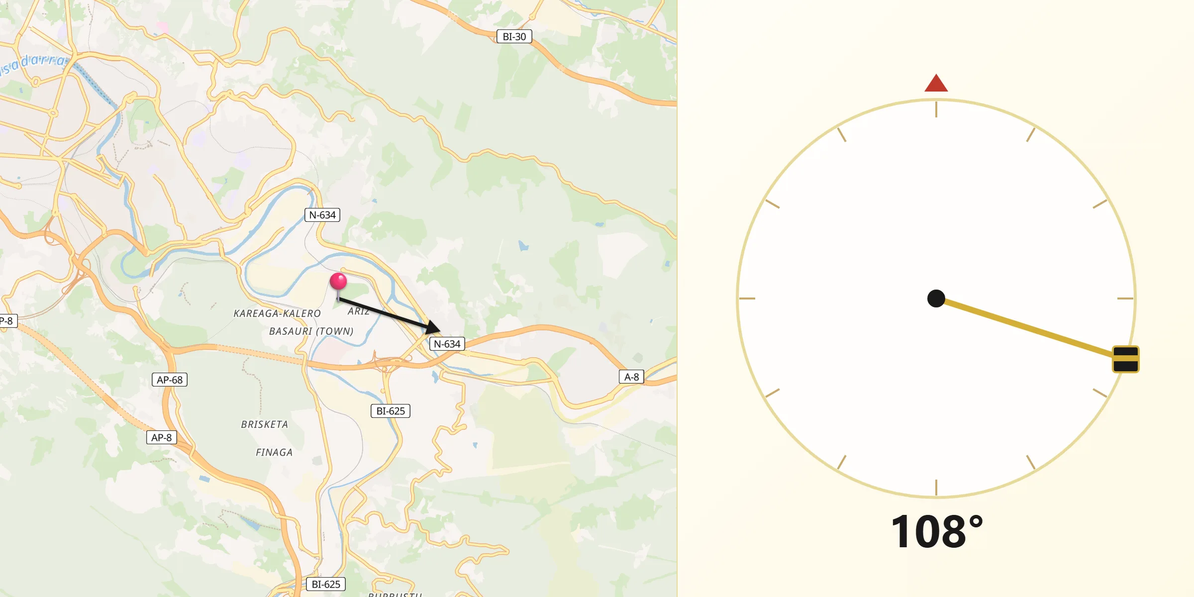 Dirección de la Qibla desde Basauri