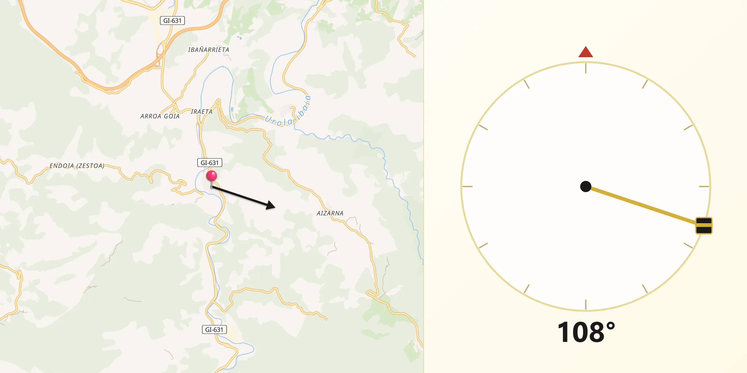Dirección de la Qibla desde Zestoa