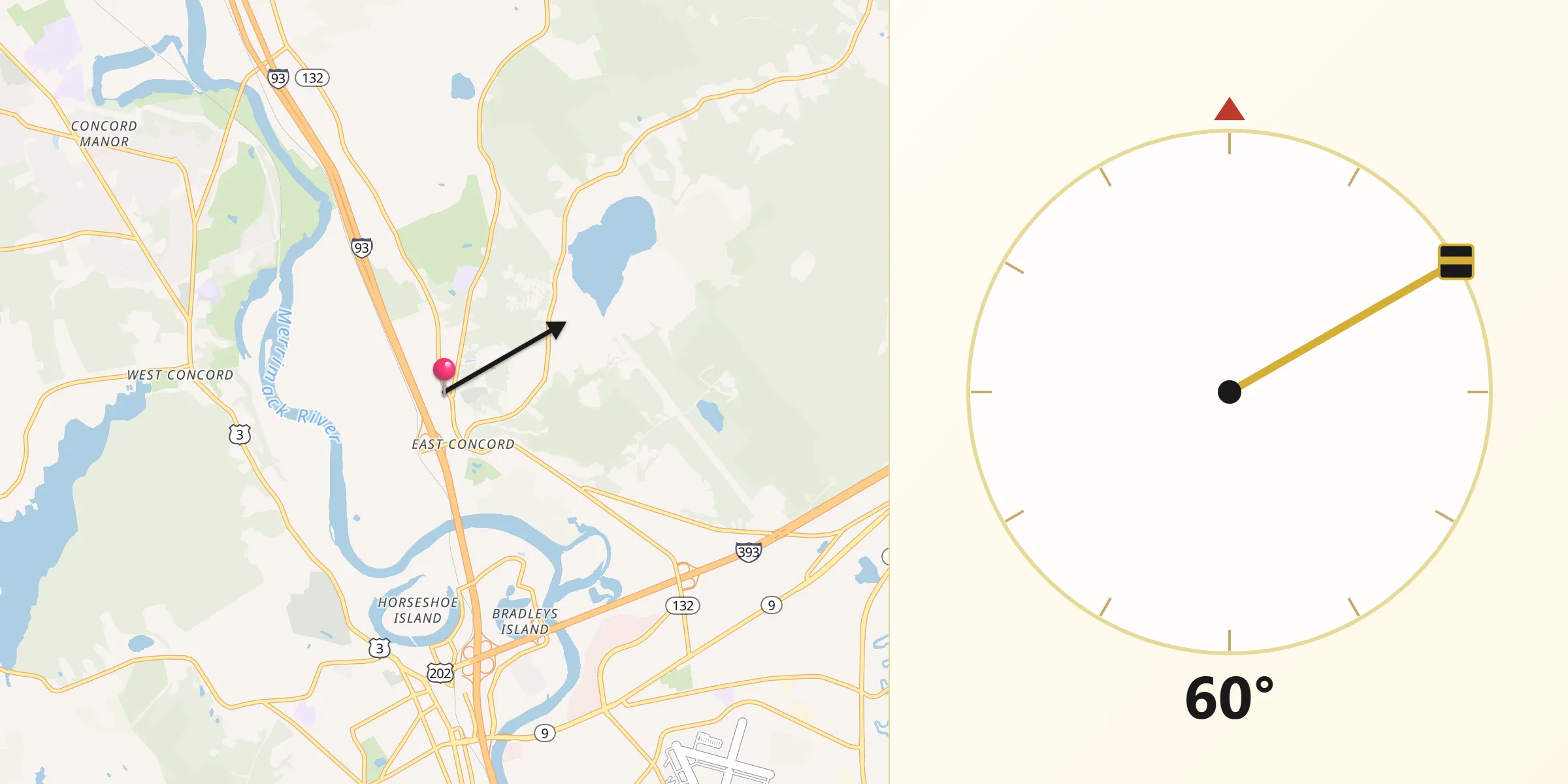 Qibla Direction from East Concord