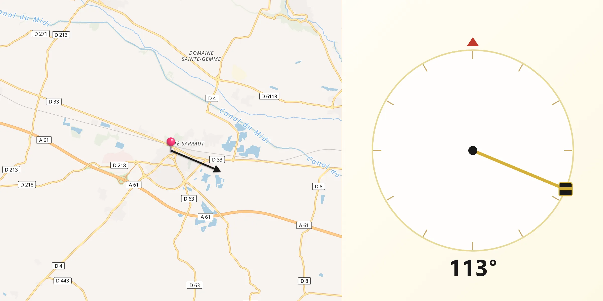 Direction vers la Qibla depuis Bram