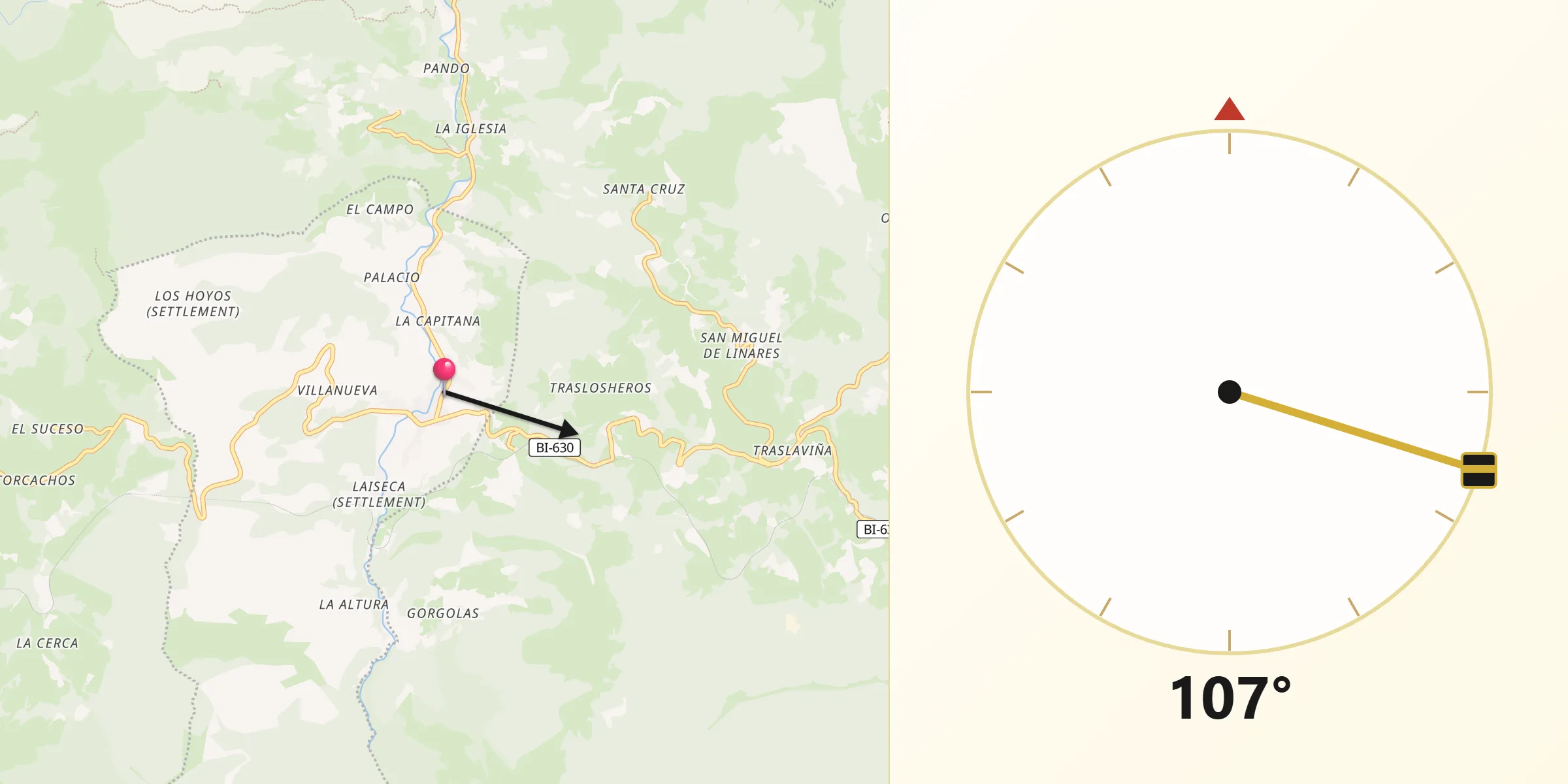 Dirección de la Qibla desde Valle de Villaverde