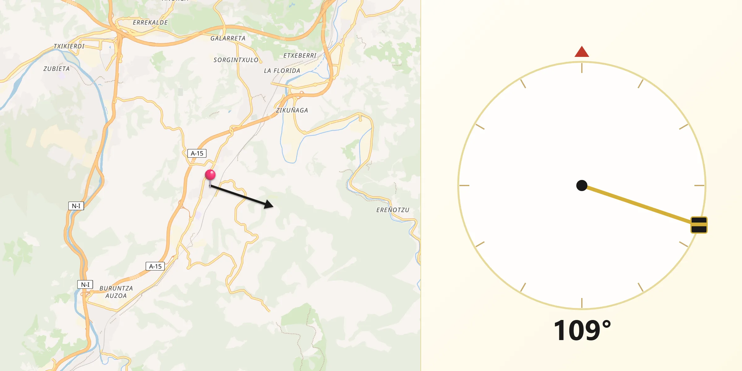 Dirección de la Qibla desde Urnieta