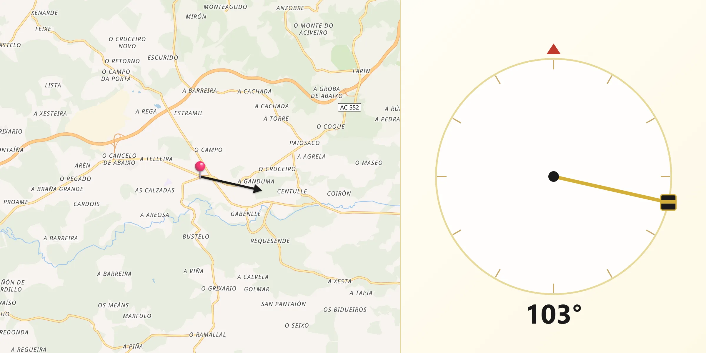 Dirección de la Qibla desde Laracha A