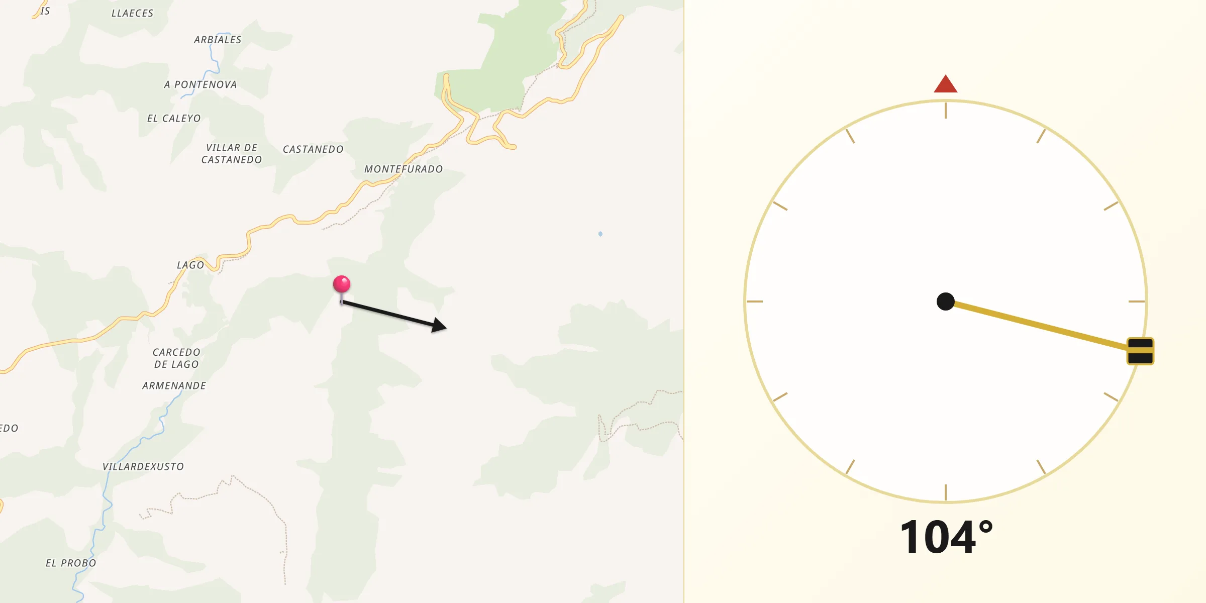 Dirección de la Qibla desde Allande